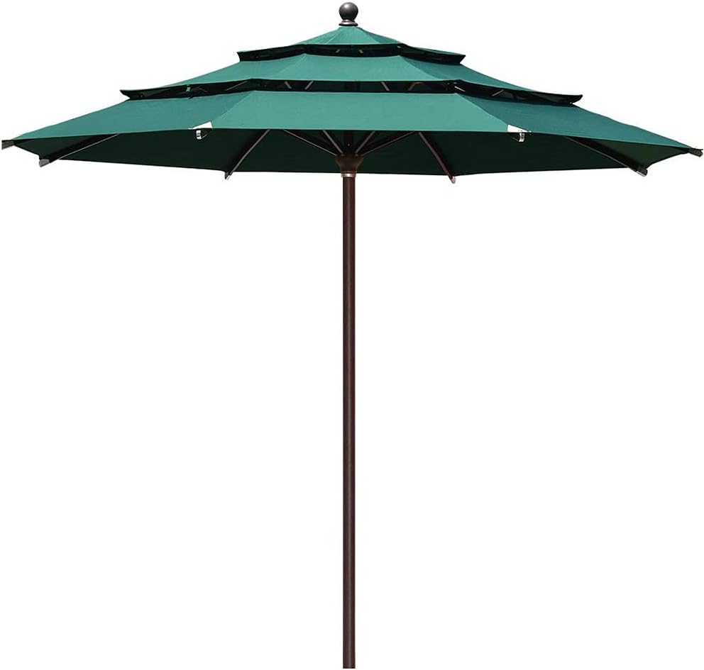 EliteShade USA 10-Year-Non-Fading 9Ft 3 Tiers Market Umbrella Patio Umbrella Outdoor Table Umbrella with Ventilation, Forest Green