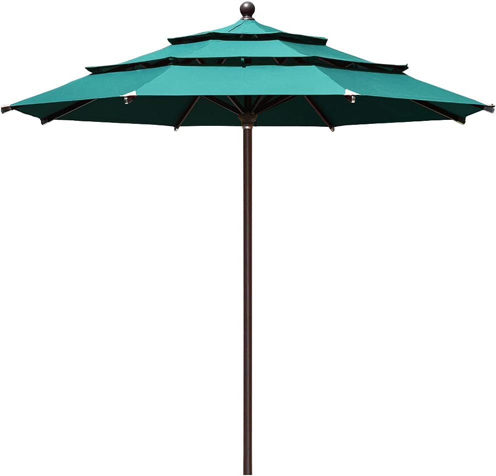 EliteShade USA 10-Year-Non-Fading 9Ft 3 Tiers Market Umbrella Patio Umbrella Outdoor Table Umbrella with Ventilation, Forest Green