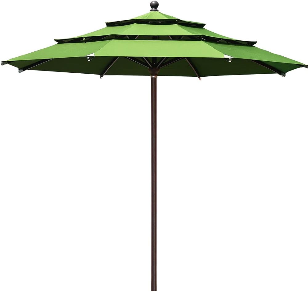 EliteShade USA 10-Year-Non-Fading 9Ft 3 Tiers Market Umbrella Patio Umbrella Outdoor Table Umbrella with Ventilation, Forest Green