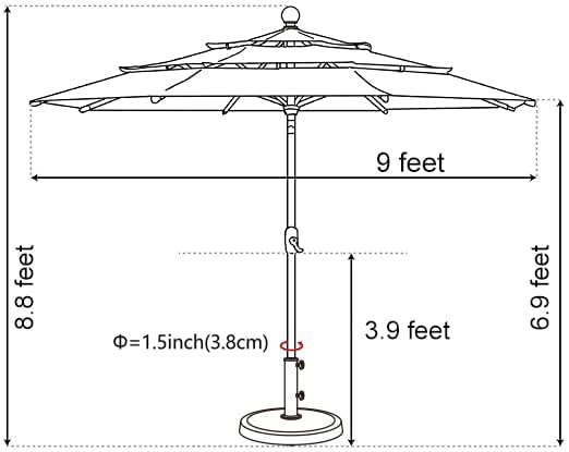 EliteShade USA 10-Year-Non-Fading 9Ft 3 Tiers Market Umbrella Patio Umbrella Outdoor Table Umbrella with Ventilation, Forest Green
