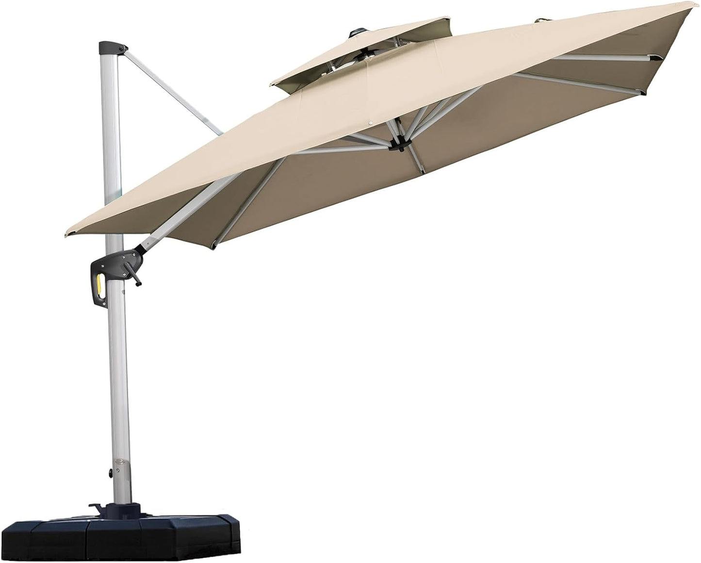 PURPLE LEAF 9' X 12' Patio Umbrella Outdoor Rectangle Umbrella Large Cantilever Umbrella Windproof Offset Heavy Duty Sun for Garden Deck Pool Patio, Beige