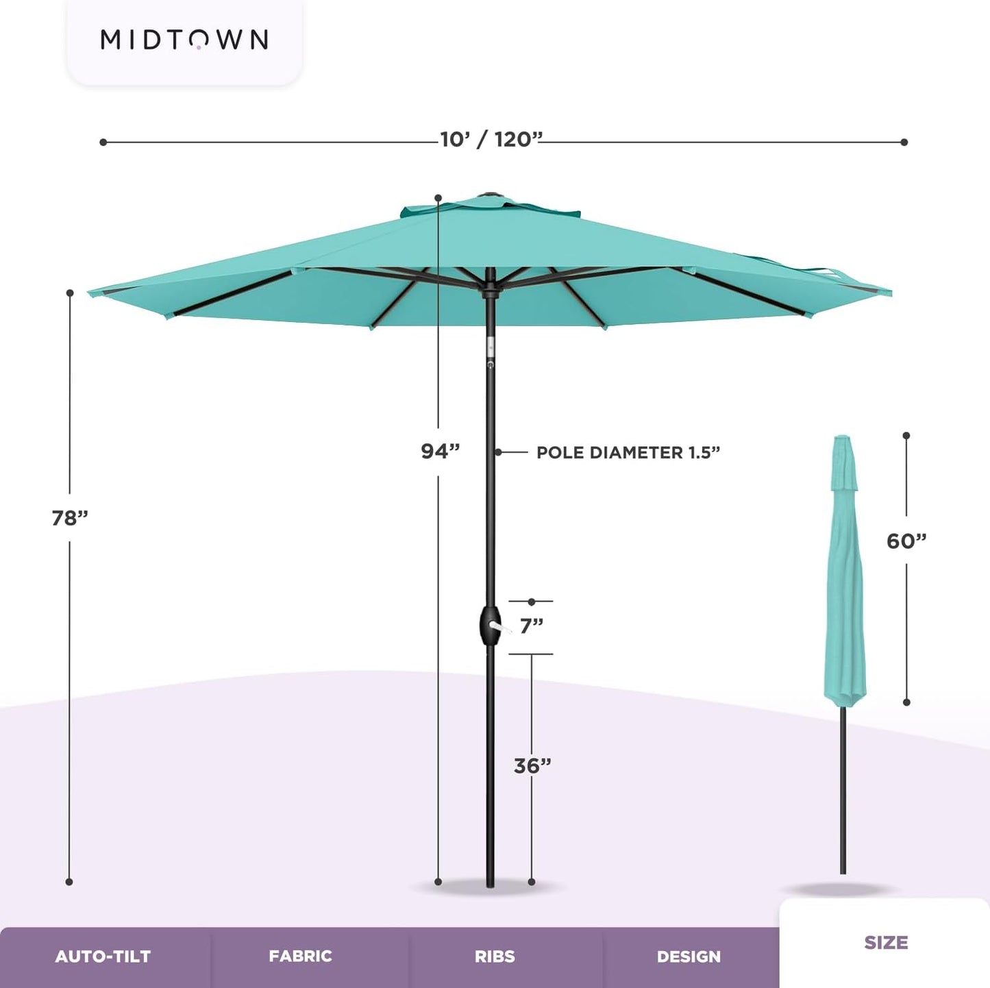 Midtown Umbrellas 10-Year-No-Fade - 10 Ft - UV Proof Apple Red Polyester Fabric - Umbrella Outdoor Patio, Aluminum Frame Large Patio Umbrella for Garden, Pool & Deck - Black Pole