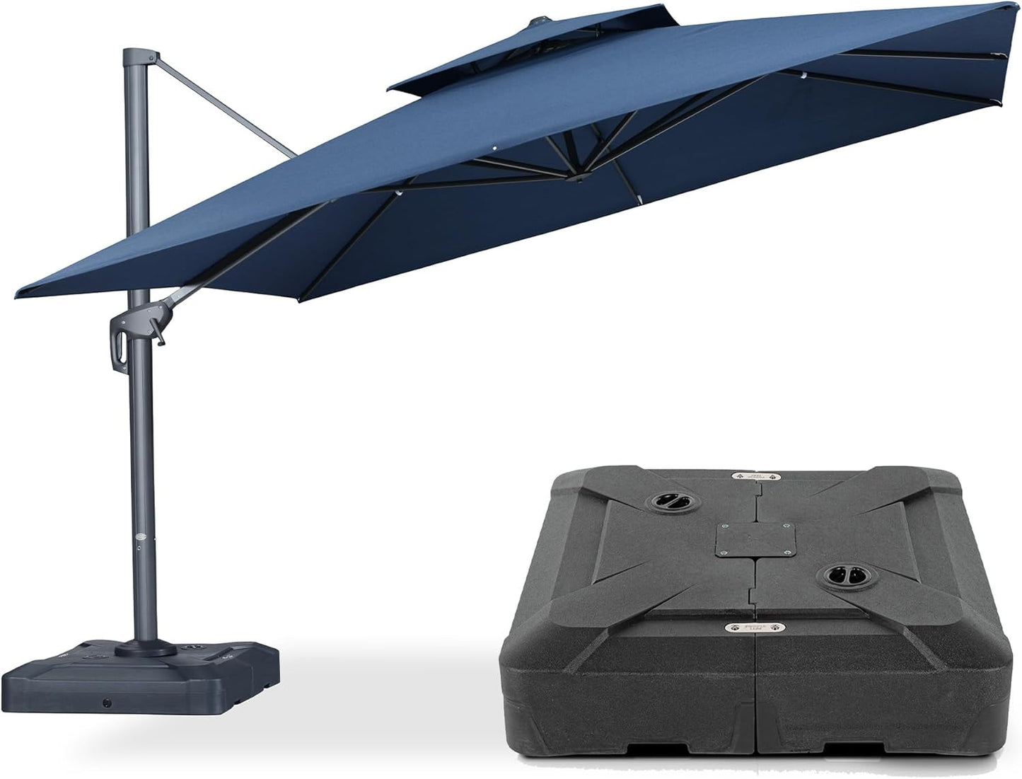 PURPLE LEAF 10' x 13' Cantilever Patio Umbrella Outdoor Umbrella with 330lbs Base Large Rectangular Windproof Offset Umbrella for Pool Deck Garden, Sand Dune