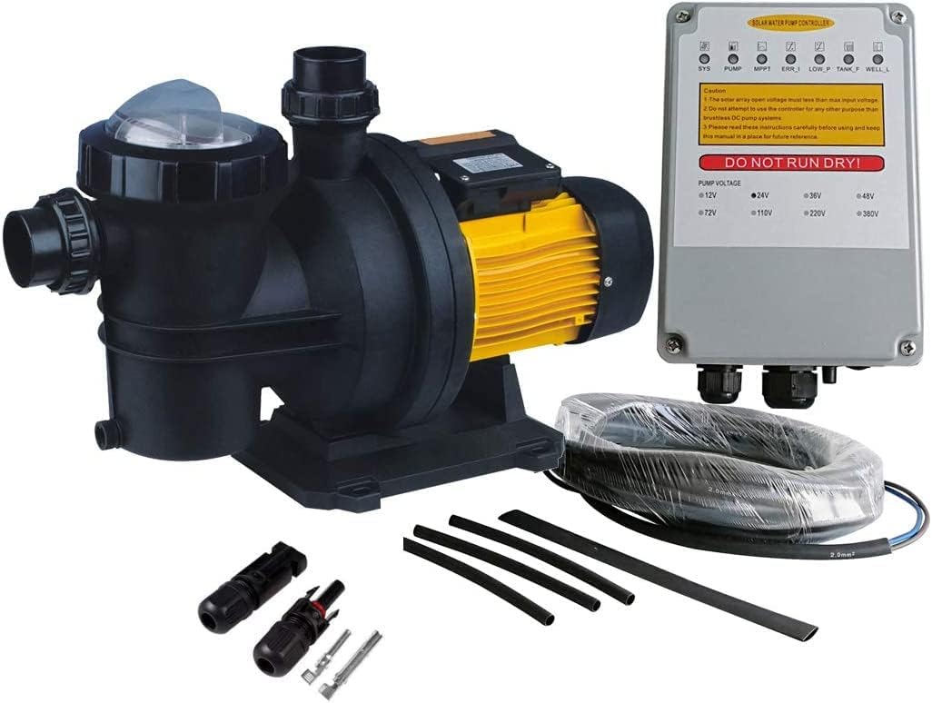 Solar Powered Swimming Pool Pump, 72VDC, 1.6HP, 62ft, 136GPM, Solar Water Pump with MPPT Controller, Suitable for Salt Water, JP31-19/1200