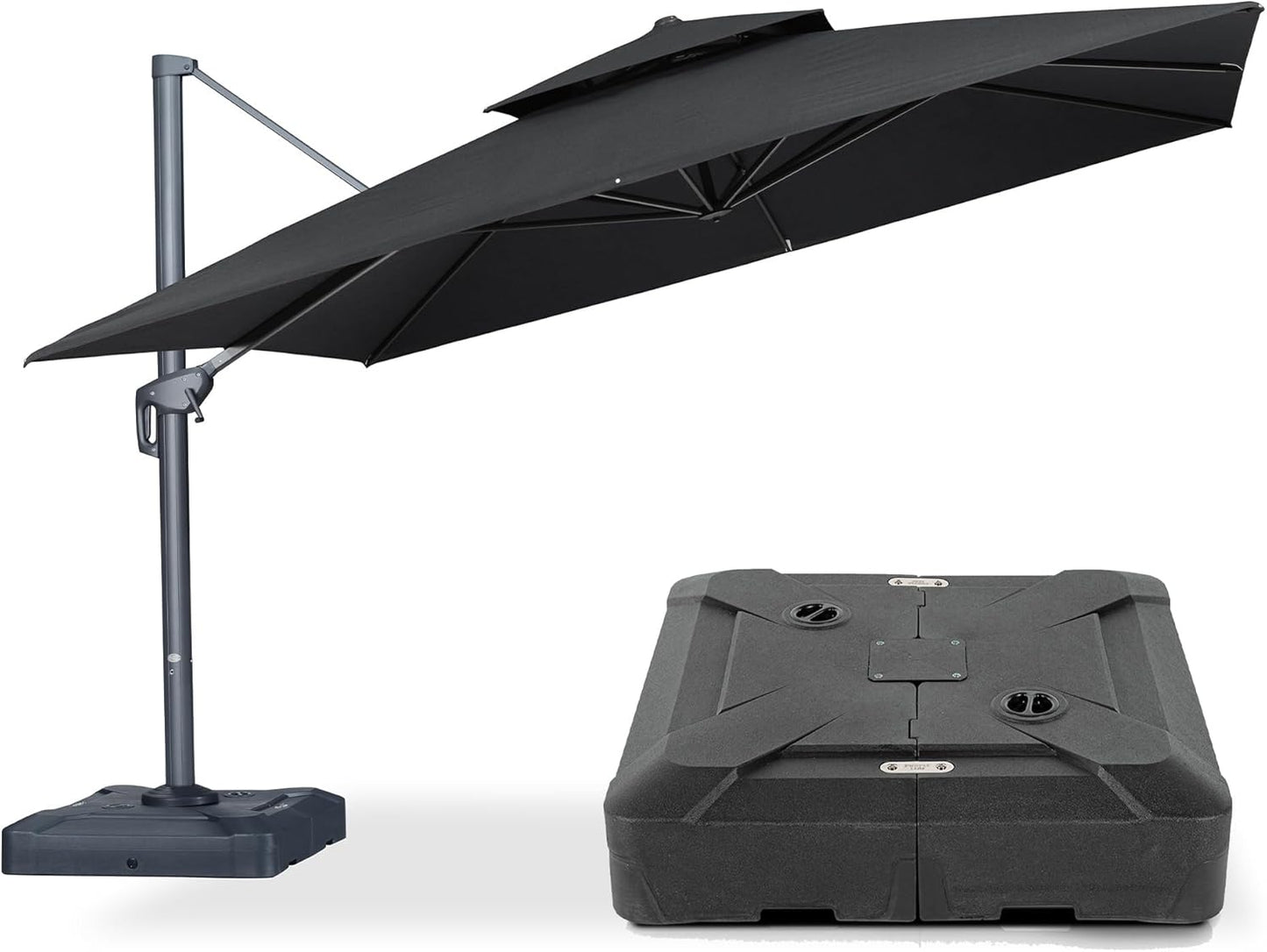 PURPLE LEAF 10' x 13' Cantilever Patio Umbrella Outdoor Umbrella with 330lbs Base Large Rectangular Windproof Offset Umbrella for Pool Deck Garden, Sand Dune
