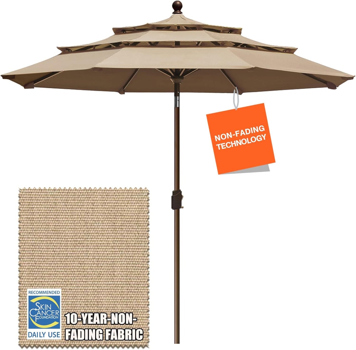 EliteShade USA 10-Year-Non-Fading 9Ft 3 Tiers Market Umbrella Patio Umbrella Outdoor Table Umbrella with Ventilation, Forest Green