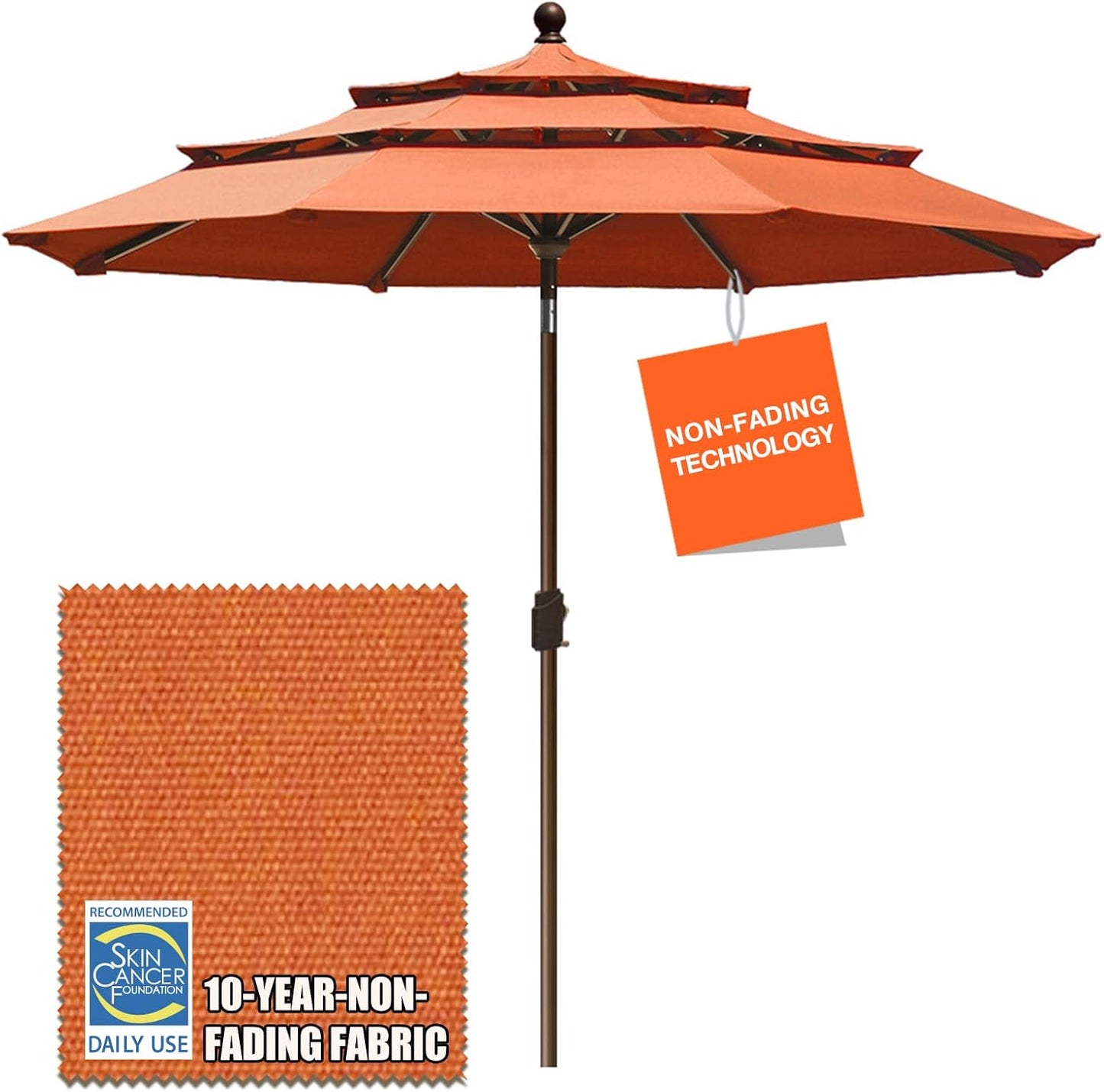 EliteShade USA 10-Year-Non-Fading 9Ft 3 Tiers Market Umbrella Patio Umbrella Outdoor Table Umbrella with Ventilation, Forest Green
