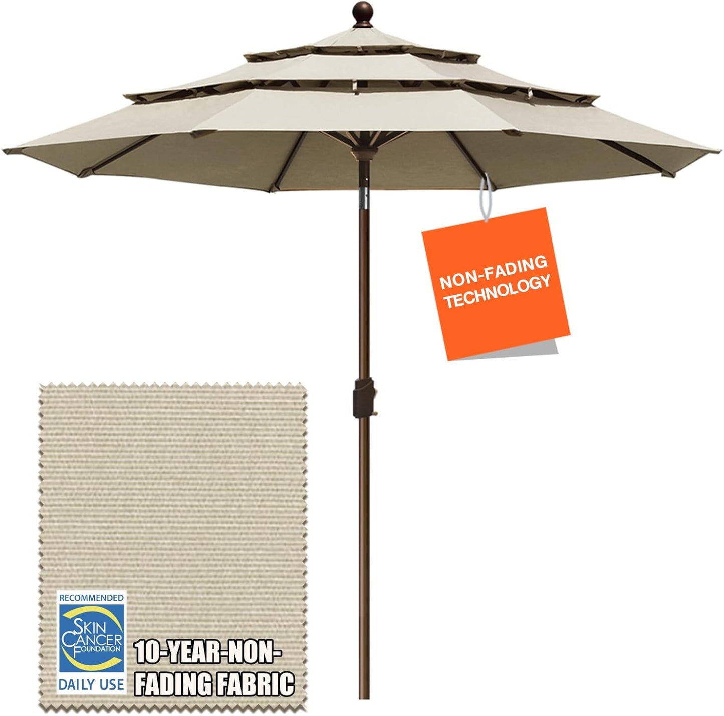 EliteShade USA 10-Year-Non-Fading 9Ft 3 Tiers Market Umbrella Patio Umbrella Outdoor Table Umbrella with Ventilation, Forest Green