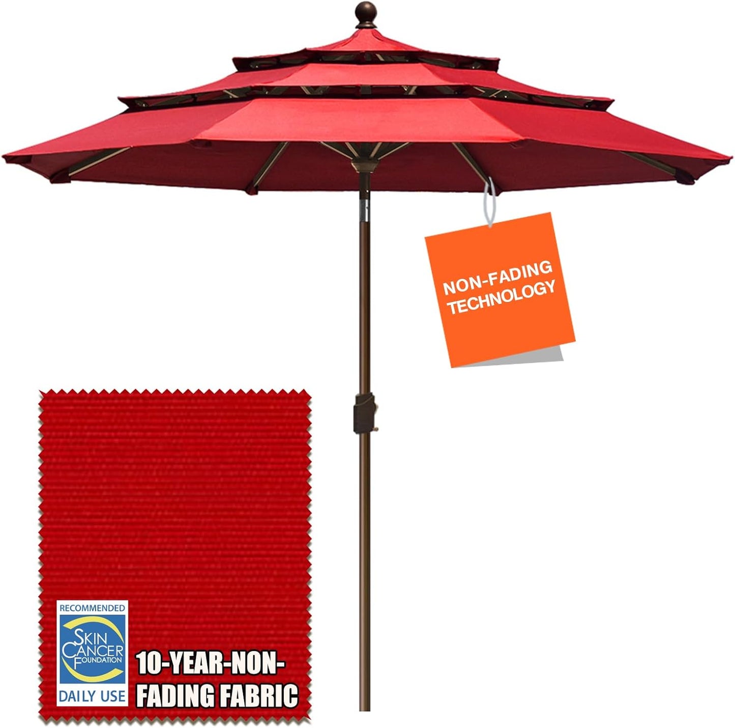 EliteShade USA 10-Year-Non-Fading 9Ft 3 Tiers Market Umbrella Patio Umbrella Outdoor Table Umbrella with Ventilation, Forest Green