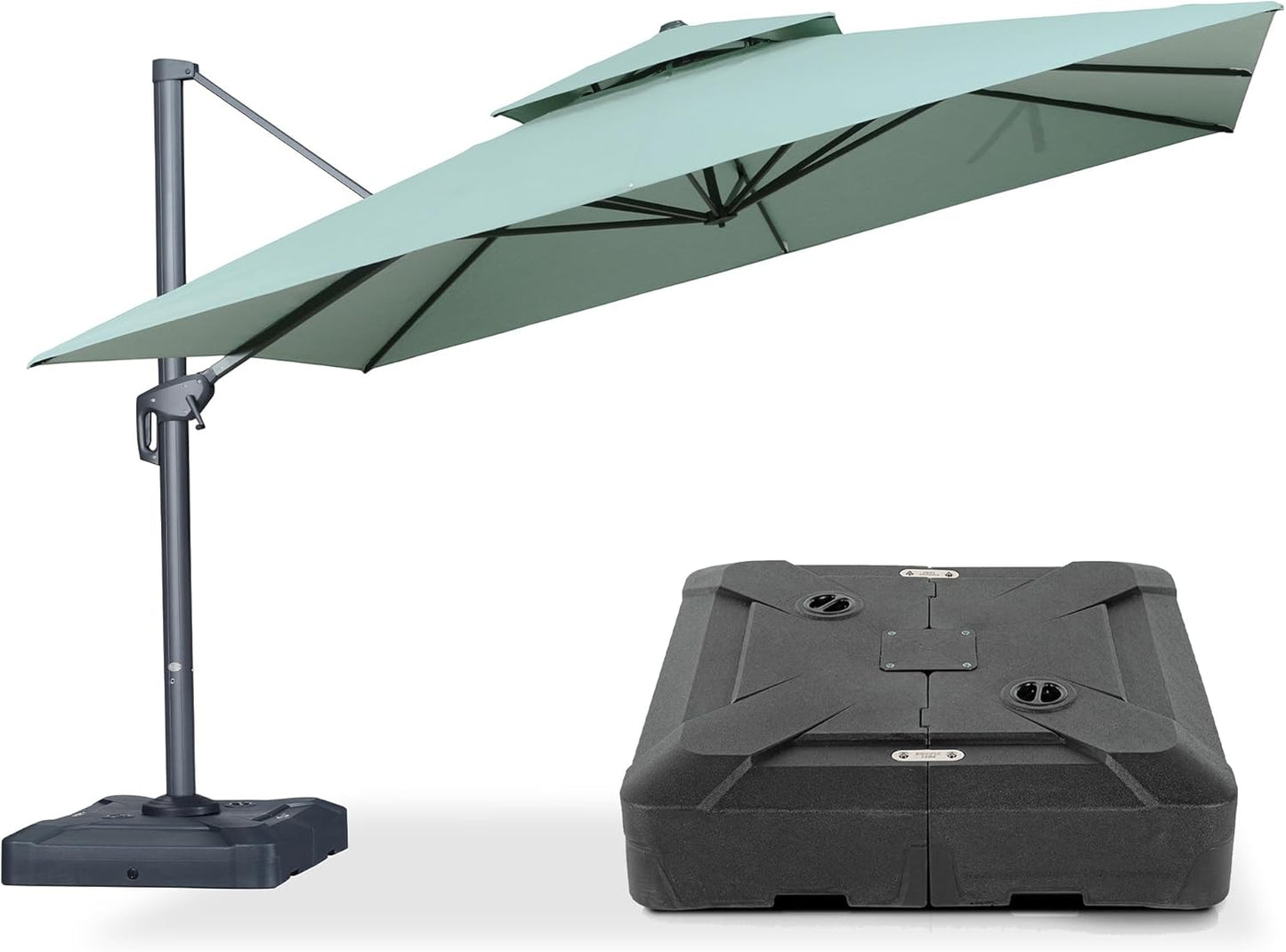 PURPLE LEAF 10' x 13' Cantilever Patio Umbrella Outdoor Umbrella with 330lbs Base Large Rectangular Windproof Offset Umbrella for Pool Deck Garden, Sand Dune