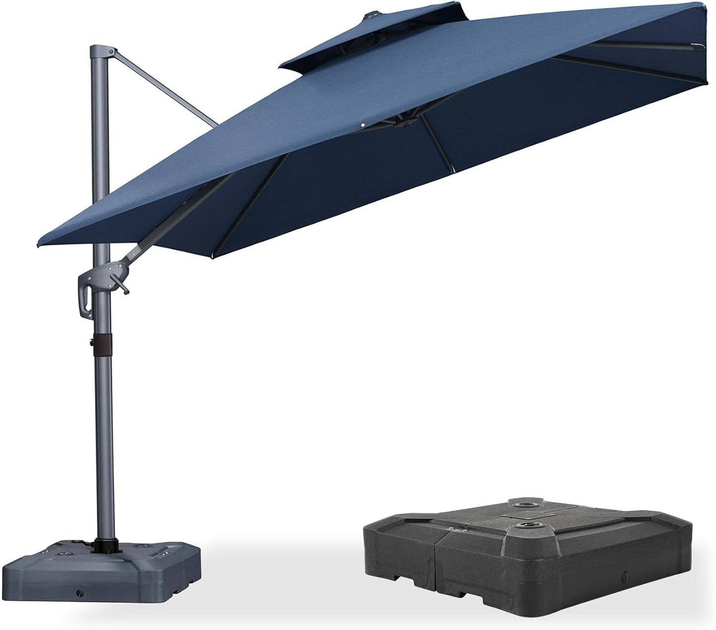 PURPLE LEAF 10' x 13' Cantilever Patio Umbrella Outdoor Umbrella with 330lbs Base Large Rectangular Windproof Offset Umbrella for Pool Deck Garden, Sand Dune