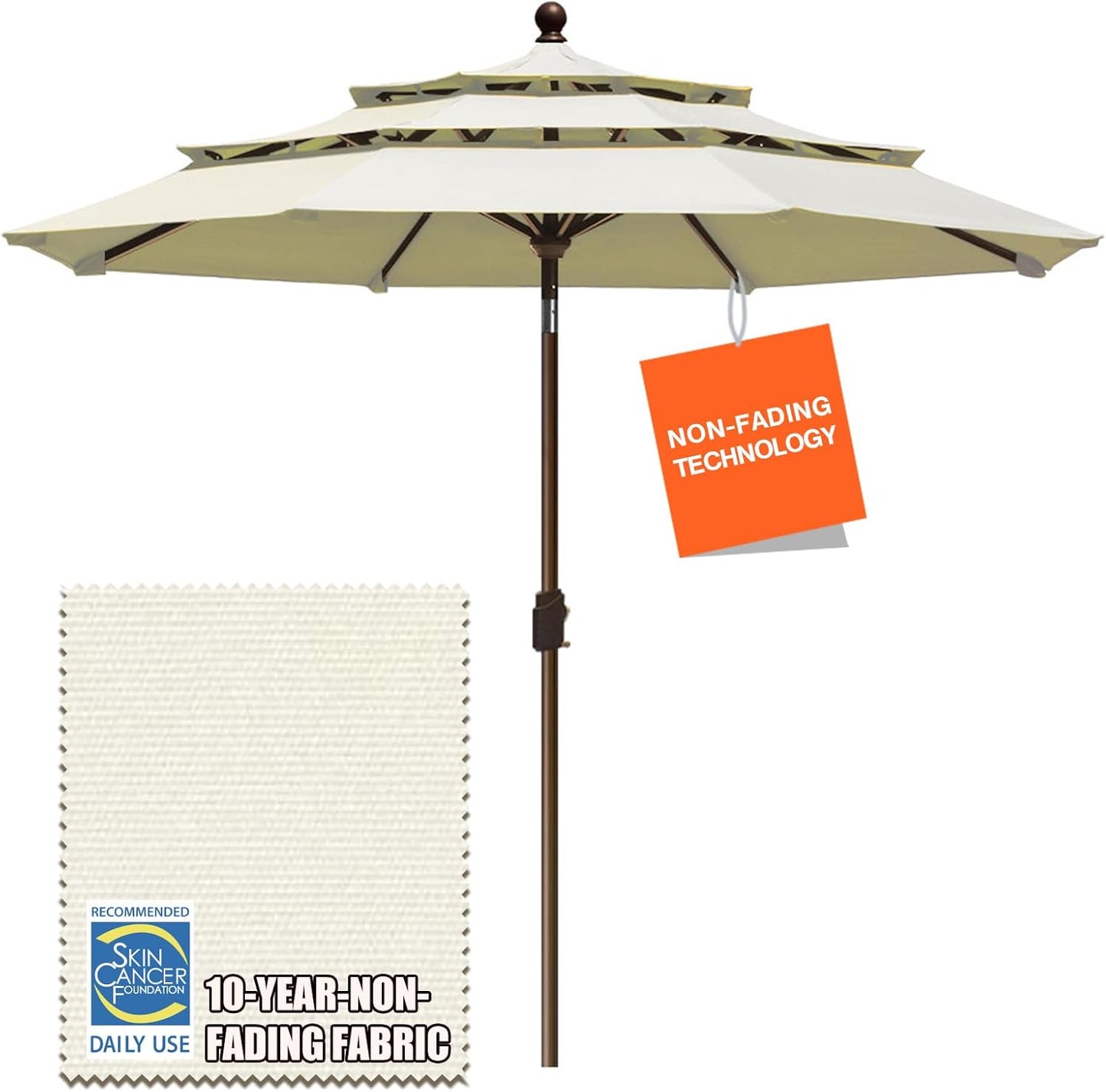 EliteShade USA 10-Year-Non-Fading 9Ft 3 Tiers Market Umbrella Patio Umbrella Outdoor Table Umbrella with Ventilation, Forest Green