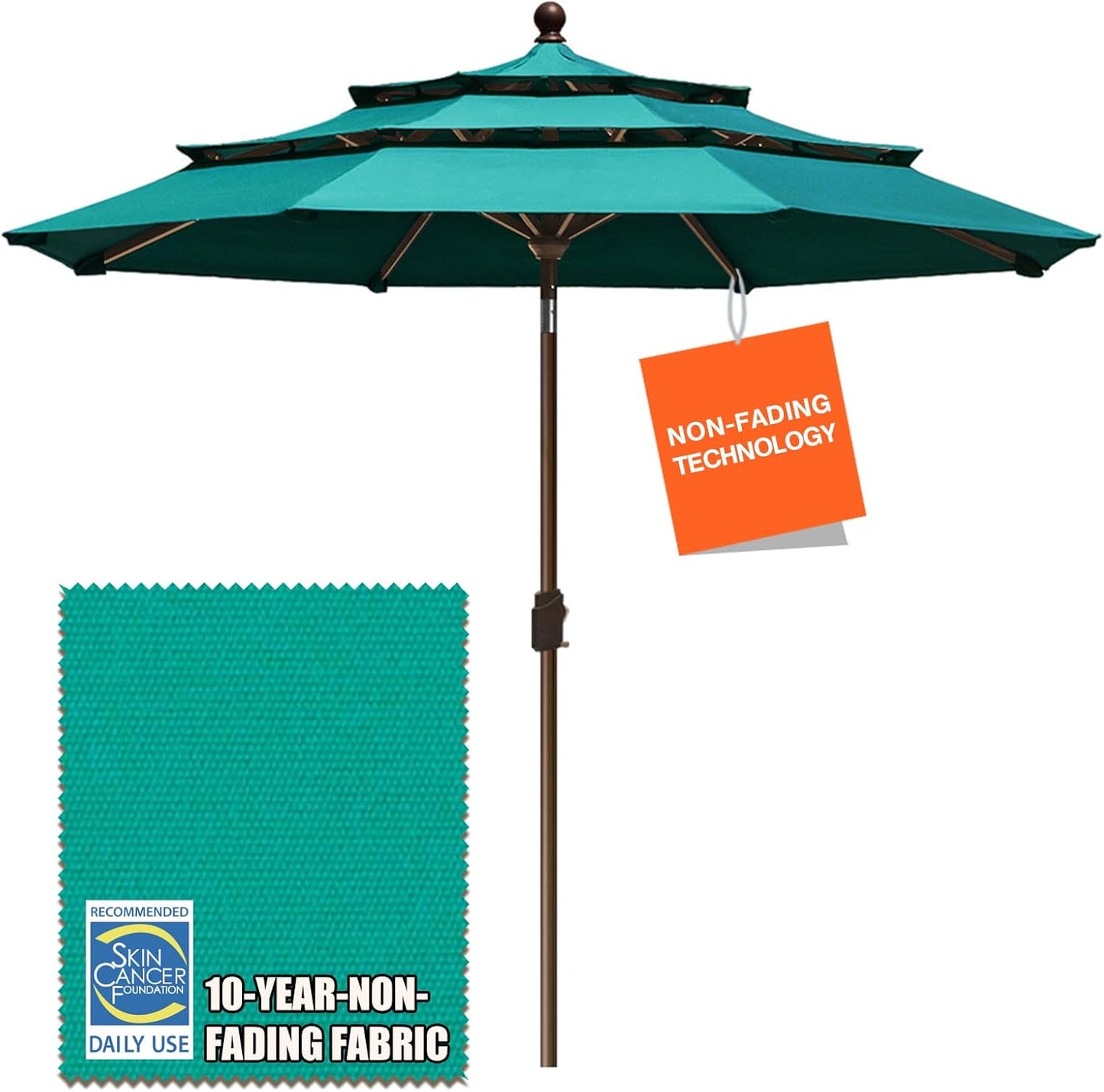 EliteShade USA 10-Year-Non-Fading 9Ft 3 Tiers Market Umbrella Patio Umbrella Outdoor Table Umbrella with Ventilation, Forest Green