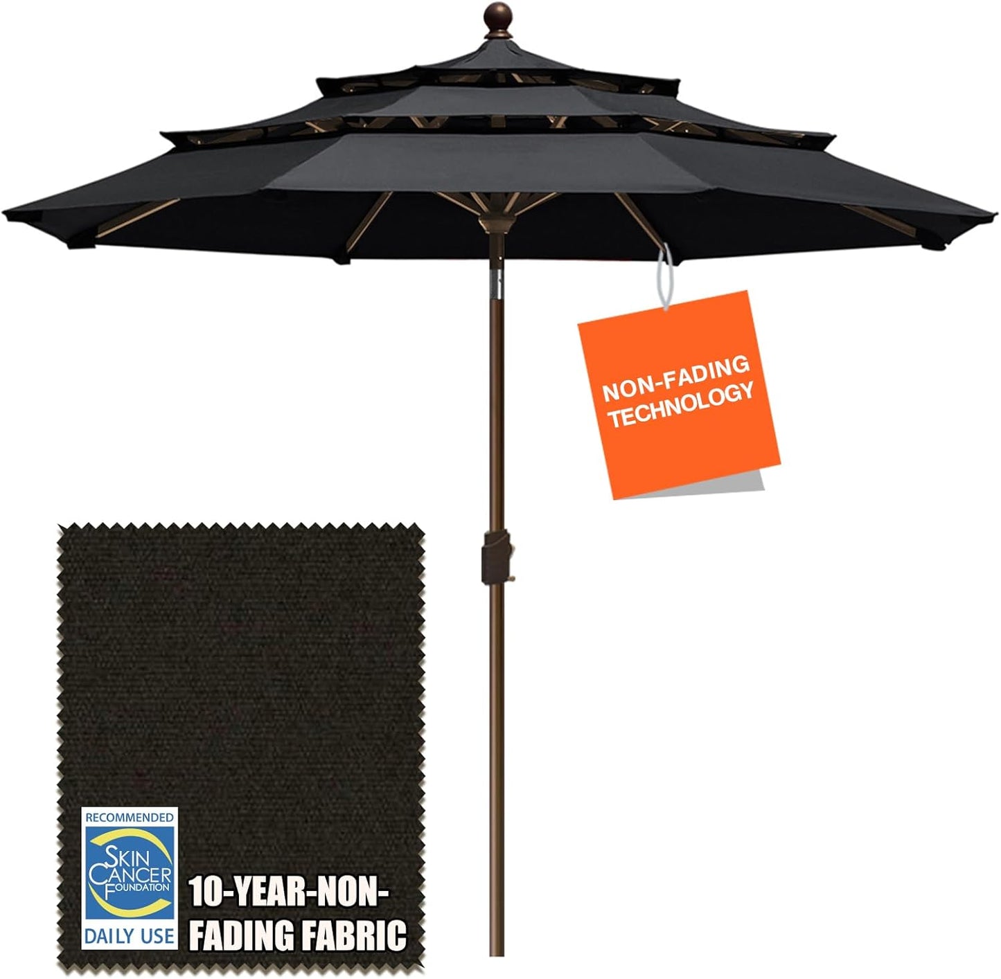 EliteShade USA 10-Year-Non-Fading 9Ft 3 Tiers Market Umbrella Patio Umbrella Outdoor Table Umbrella with Ventilation, Forest Green