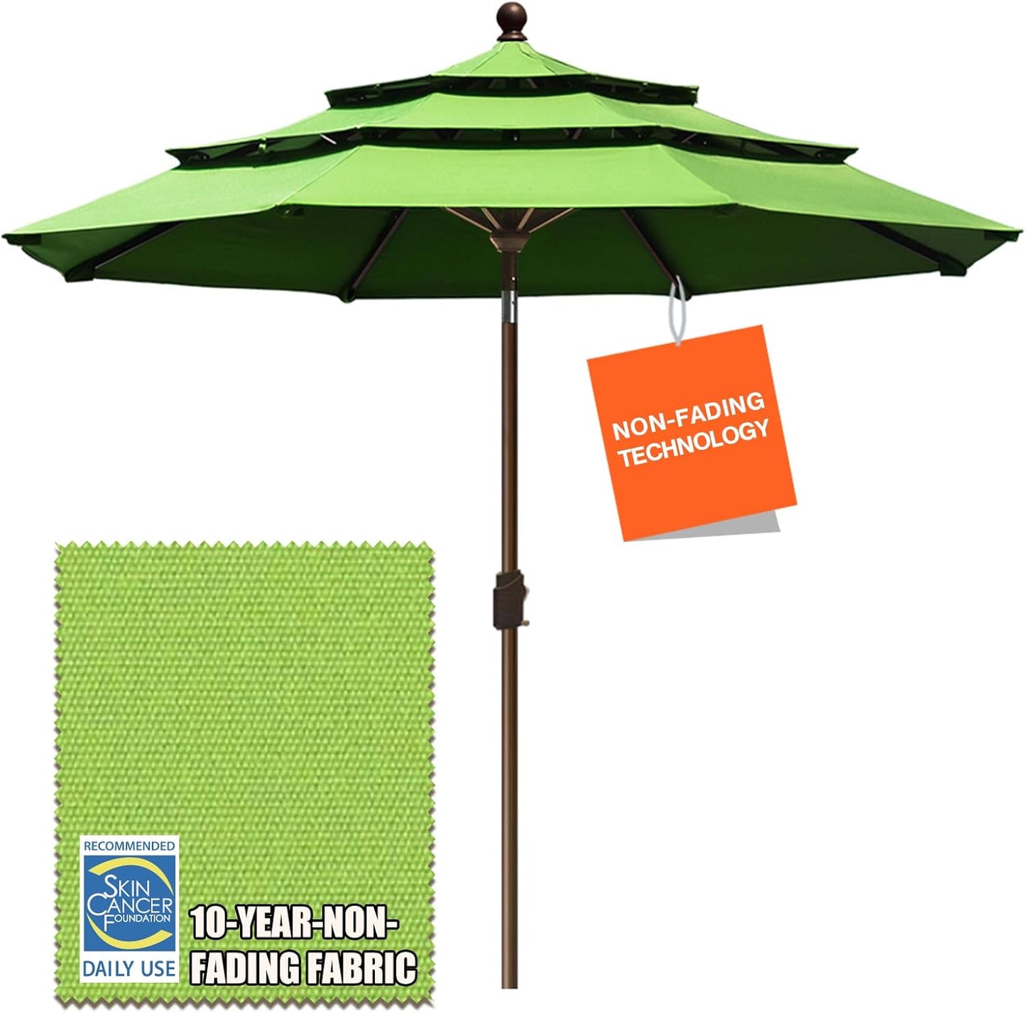 EliteShade USA 10-Year-Non-Fading 9Ft 3 Tiers Market Umbrella Patio Umbrella Outdoor Table Umbrella with Ventilation, Forest Green