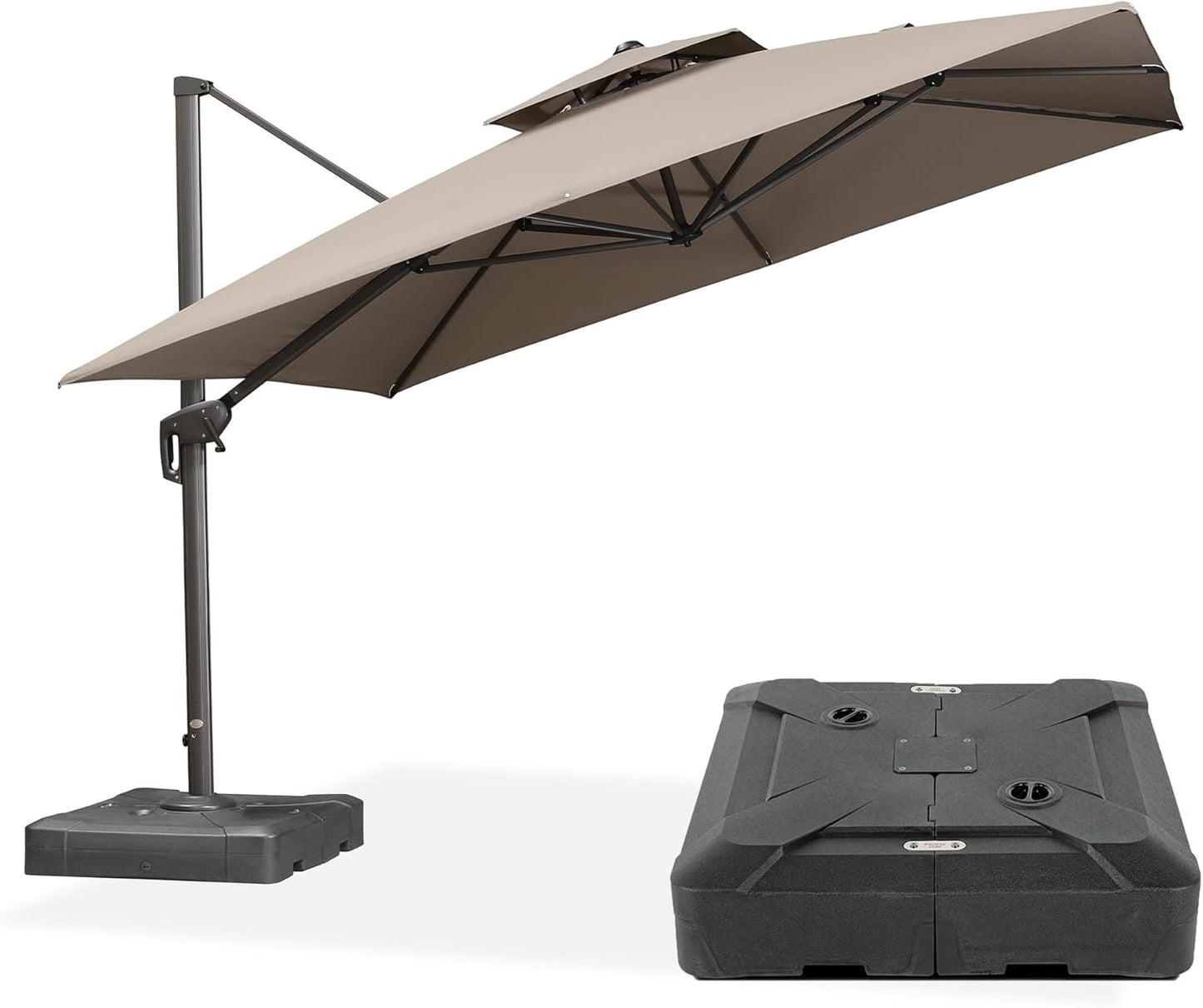 PURPLE LEAF 10' x 13' Cantilever Patio Umbrella Outdoor Umbrella with 330lbs Base Large Rectangular Windproof Offset Umbrella for Pool Deck Garden, Sand Dune