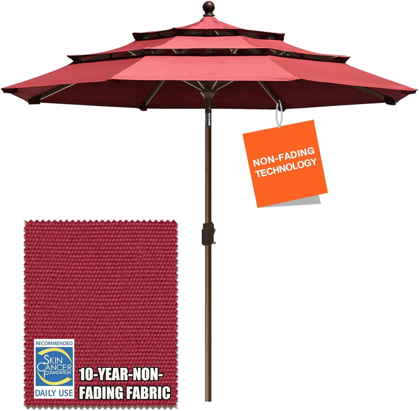 EliteShade USA 10-Year-Non-Fading 9Ft 3 Tiers Market Umbrella Patio Umbrella Outdoor Table Umbrella with Ventilation, Forest Green