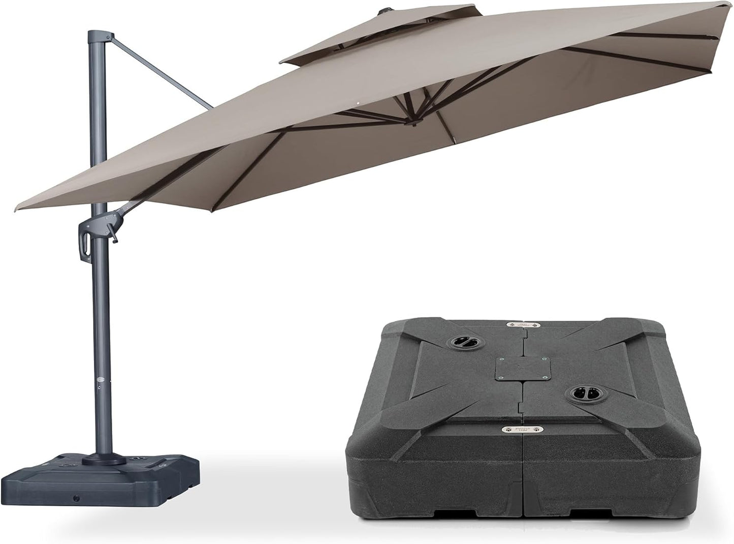PURPLE LEAF 10' x 13' Cantilever Patio Umbrella Outdoor Umbrella with 330lbs Base Large Rectangular Windproof Offset Umbrella for Pool Deck Garden, Sand Dune