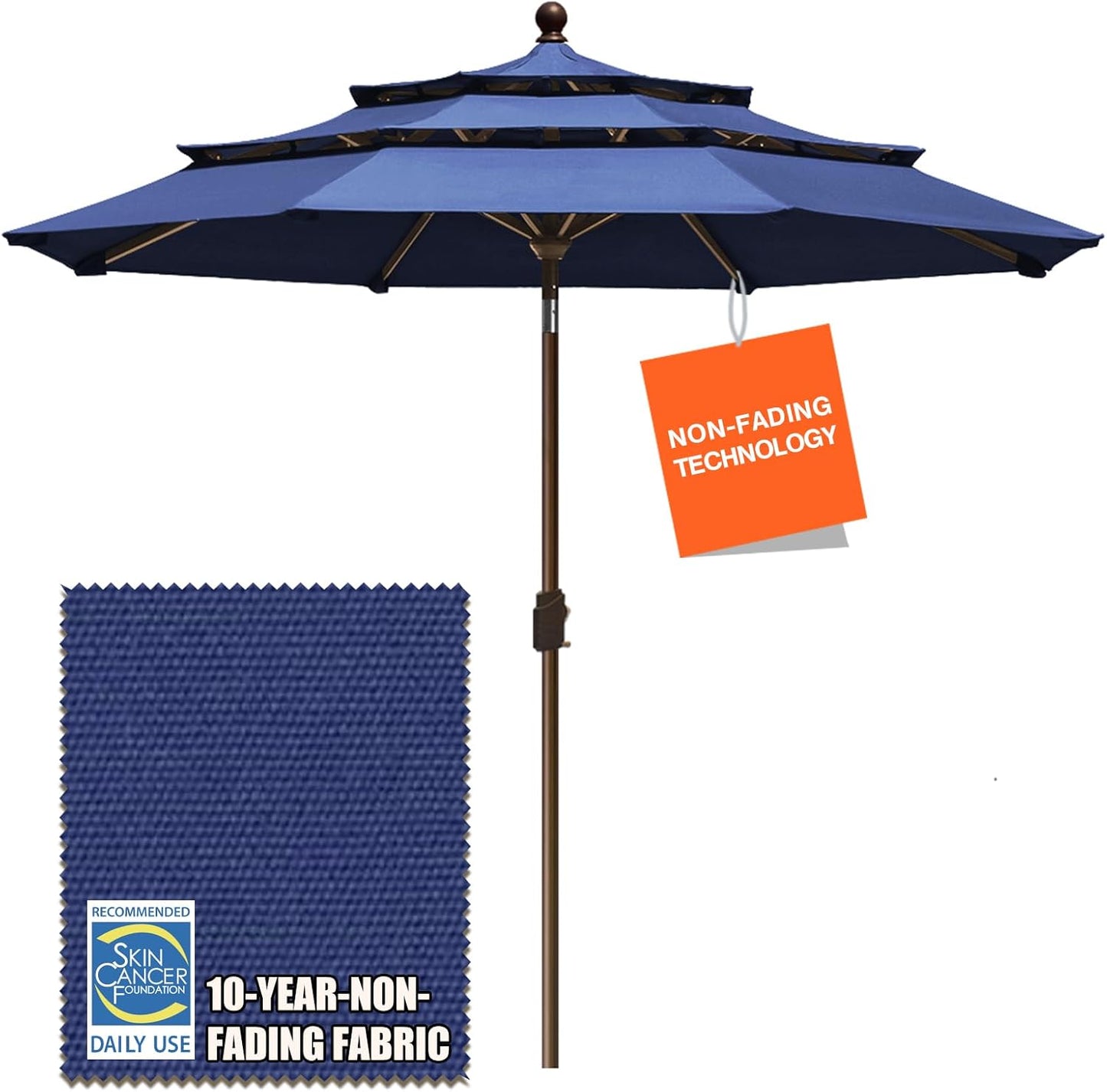 EliteShade USA 10-Year-Non-Fading 9Ft 3 Tiers Market Umbrella Patio Umbrella Outdoor Table Umbrella with Ventilation, Forest Green