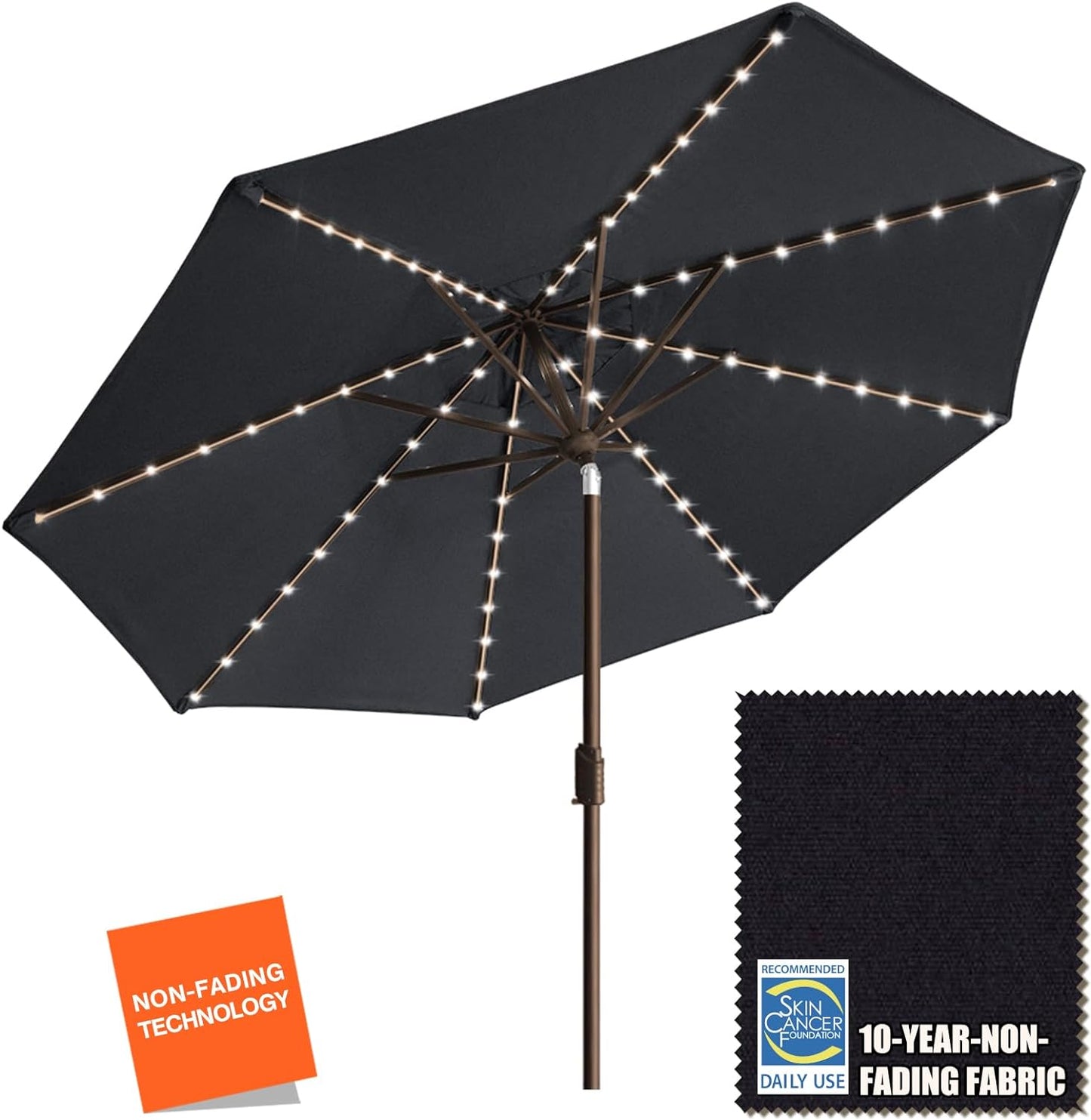 EliteShade USA 10-Year-Non-Fading Solar 9ft 3 Tiers Market Umbrella with 80 LED Lights Patio Umbrellas Outdoor Table with Ventilation,Burgundy