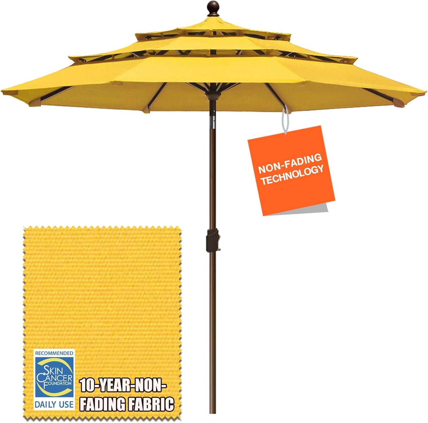 EliteShade USA 10-Year-Non-Fading 9Ft 3 Tiers Market Umbrella Patio Umbrella Outdoor Table Umbrella with Ventilation, Forest Green