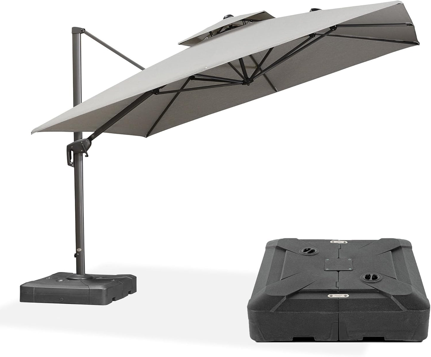 PURPLE LEAF 10' x 13' Cantilever Patio Umbrella Outdoor Umbrella with 330lbs Base Large Rectangular Windproof Offset Umbrella for Pool Deck Garden, Sand Dune