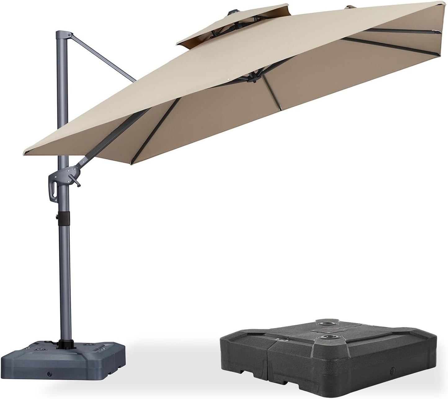 PURPLE LEAF 10' x 13' Cantilever Patio Umbrella Outdoor Umbrella with 330lbs Base Large Rectangular Windproof Offset Umbrella for Pool Deck Garden, Sand Dune