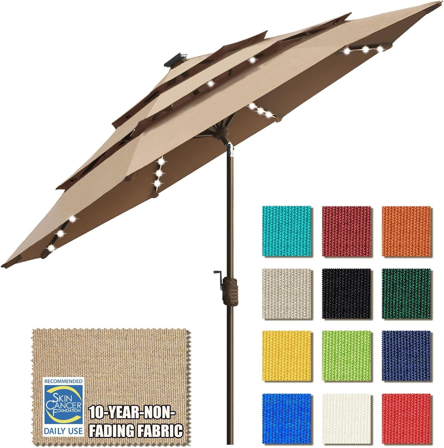EliteShade USA 10-Year-Non-Fading Solar 9ft 3 Tiers Market Umbrella with 80 LED Lights Patio Umbrellas Outdoor Table with Ventilation,Burgundy