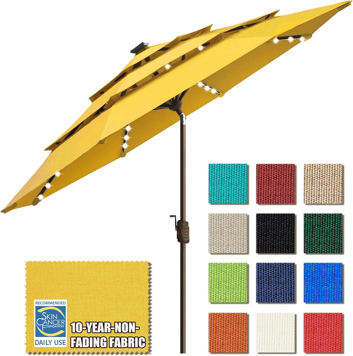 EliteShade USA 10-Year-Non-Fading Solar 9ft 3 Tiers Market Umbrella with 80 LED Lights Patio Umbrellas Outdoor Table with Ventilation,Burgundy