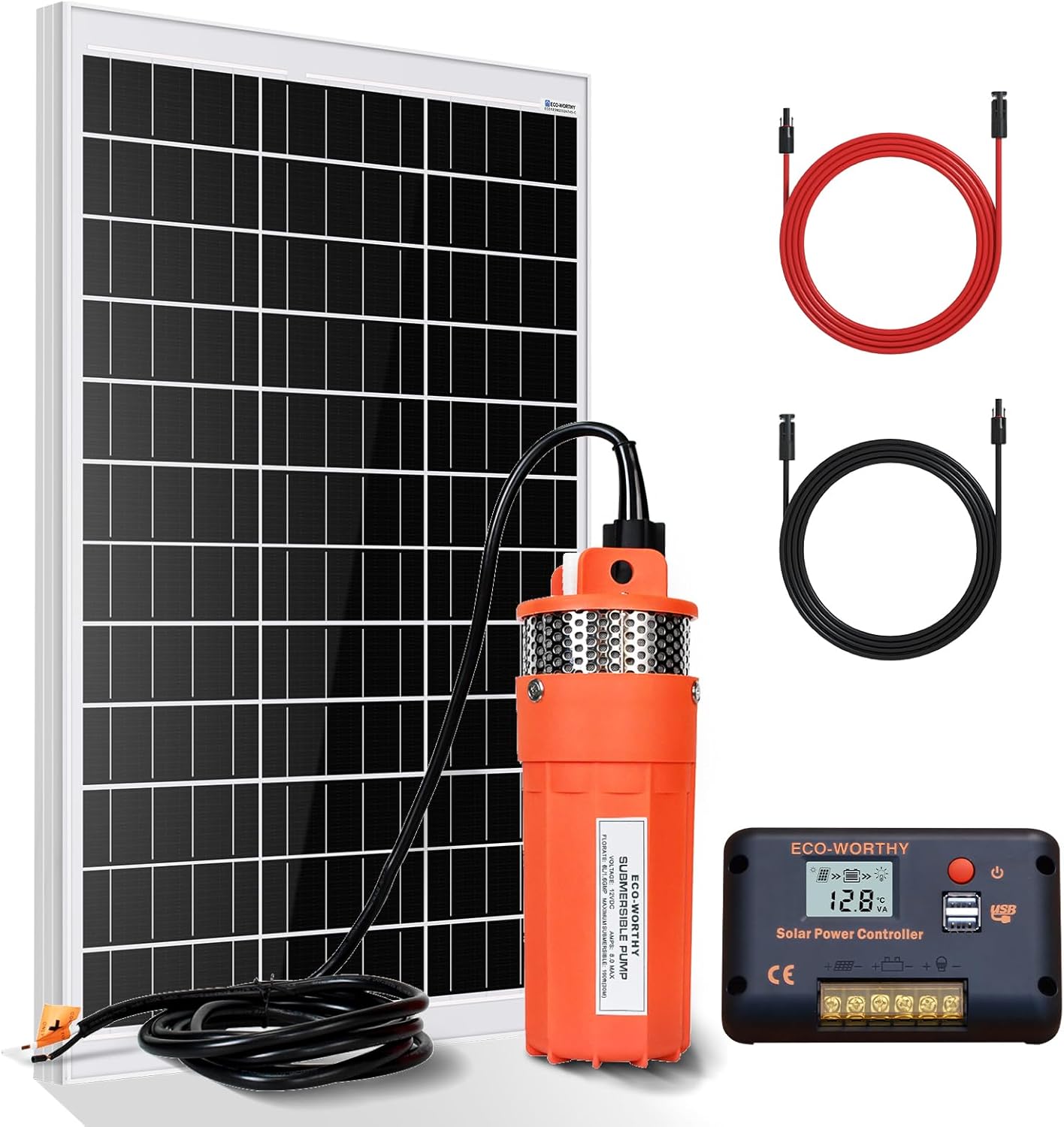 ECO-WORTHY Solar Well Pump Kit - 100W Solar Panel with 12V Deep Well Water Pump for Off-grid Living or Irrigation, Farm & Ranch-DELIVERY IN 2 PARCELS One