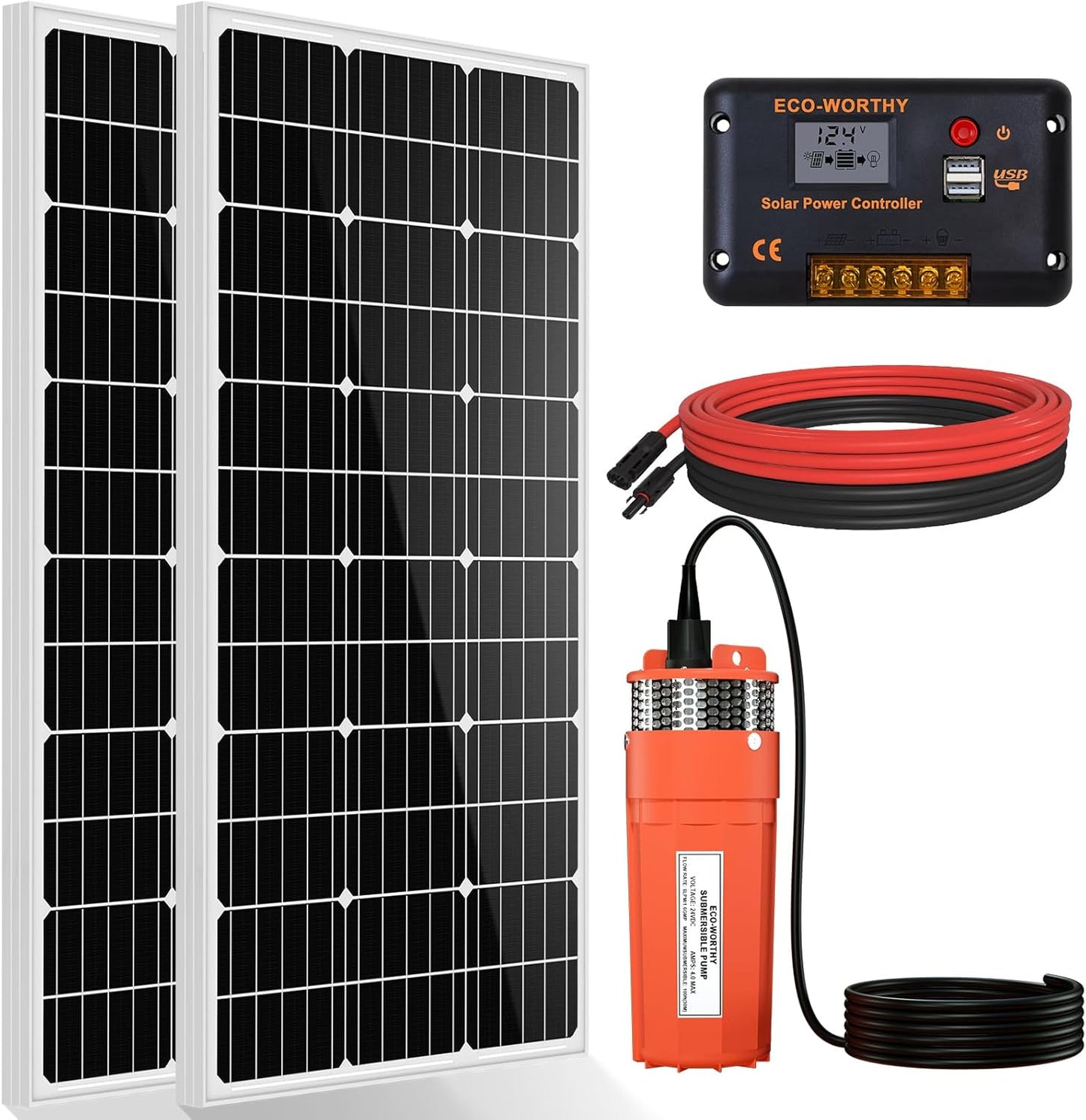 ECO-WORTHY Solar Well Pump Kit - 100W Solar Panel with 12V Deep Well Water Pump for Off-grid Living or Irrigation, Farm & Ranch-DELIVERY IN 2 PARCELS One