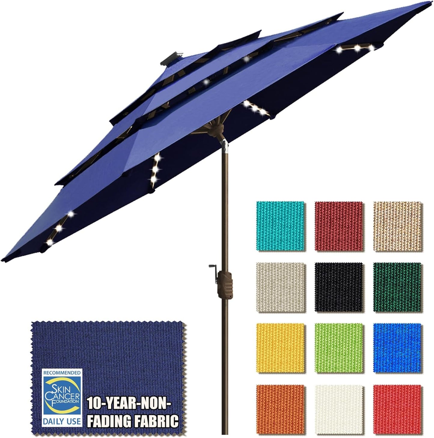 EliteShade USA 10-Year-Non-Fading Solar 9ft 3 Tiers Market Umbrella with 80 LED Lights Patio Umbrellas Outdoor Table with Ventilation,Burgundy