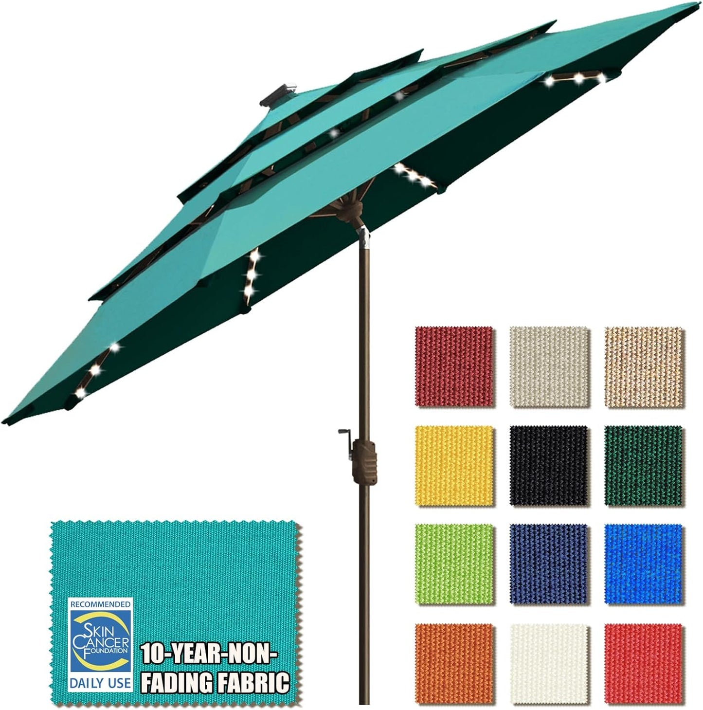 EliteShade USA 10-Year-Non-Fading Solar 9ft 3 Tiers Market Umbrella with 80 LED Lights Patio Umbrellas Outdoor Table with Ventilation,Burgundy