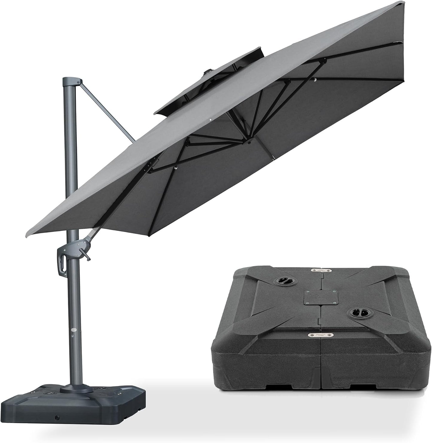 PURPLE LEAF 10' x 13' Cantilever Patio Umbrella Outdoor Umbrella with 330lbs Base Large Rectangular Windproof Offset Umbrella for Pool Deck Garden, Sand Dune