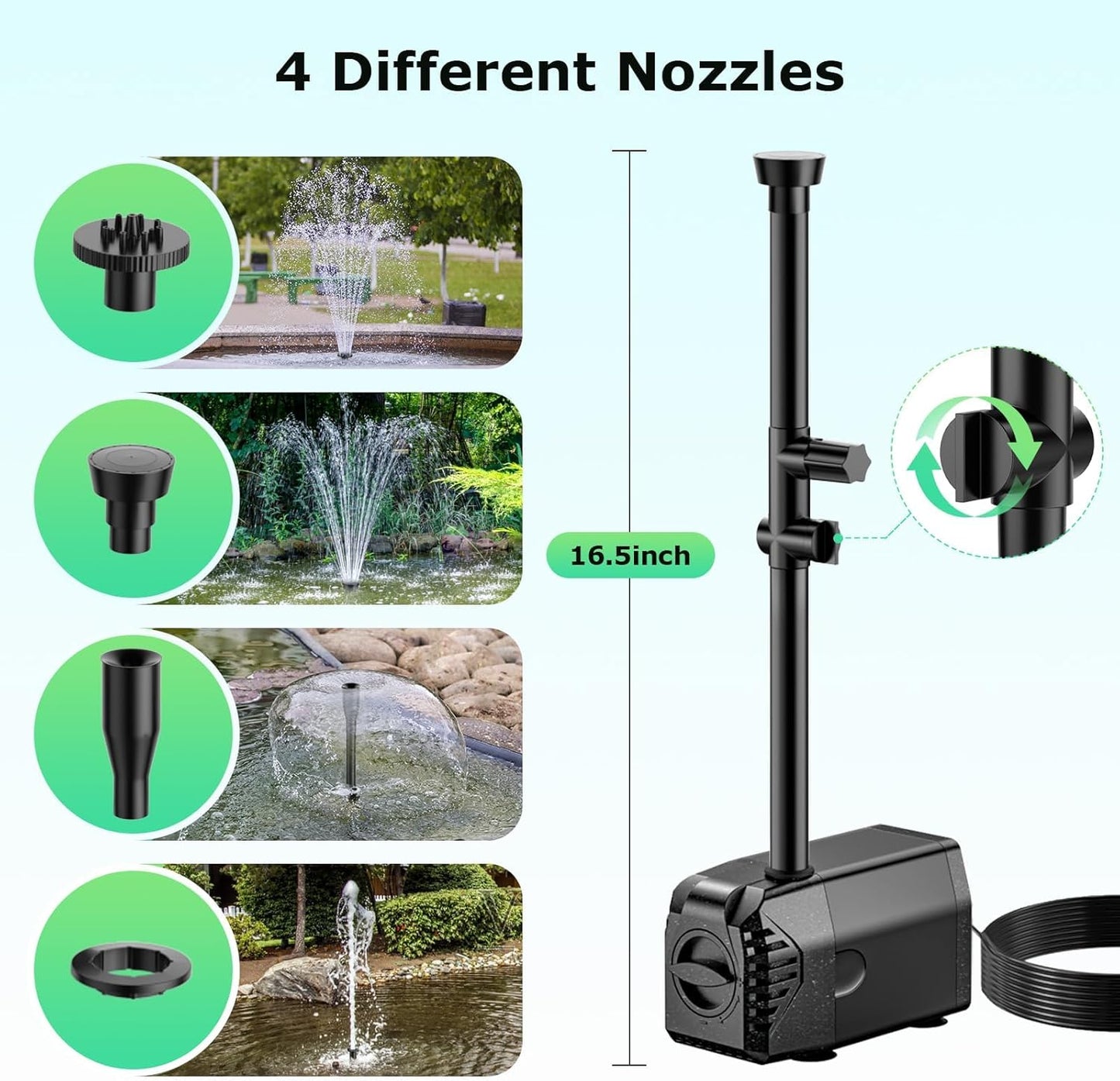 POPOSOAP 30W Solar Fountain Pump, 430GPH Solar Pond Pump with Adjustable Flow, 6.6FT Water Pipe for Outdoor Garden Ponds, Fish Tank, Backyard Water Features