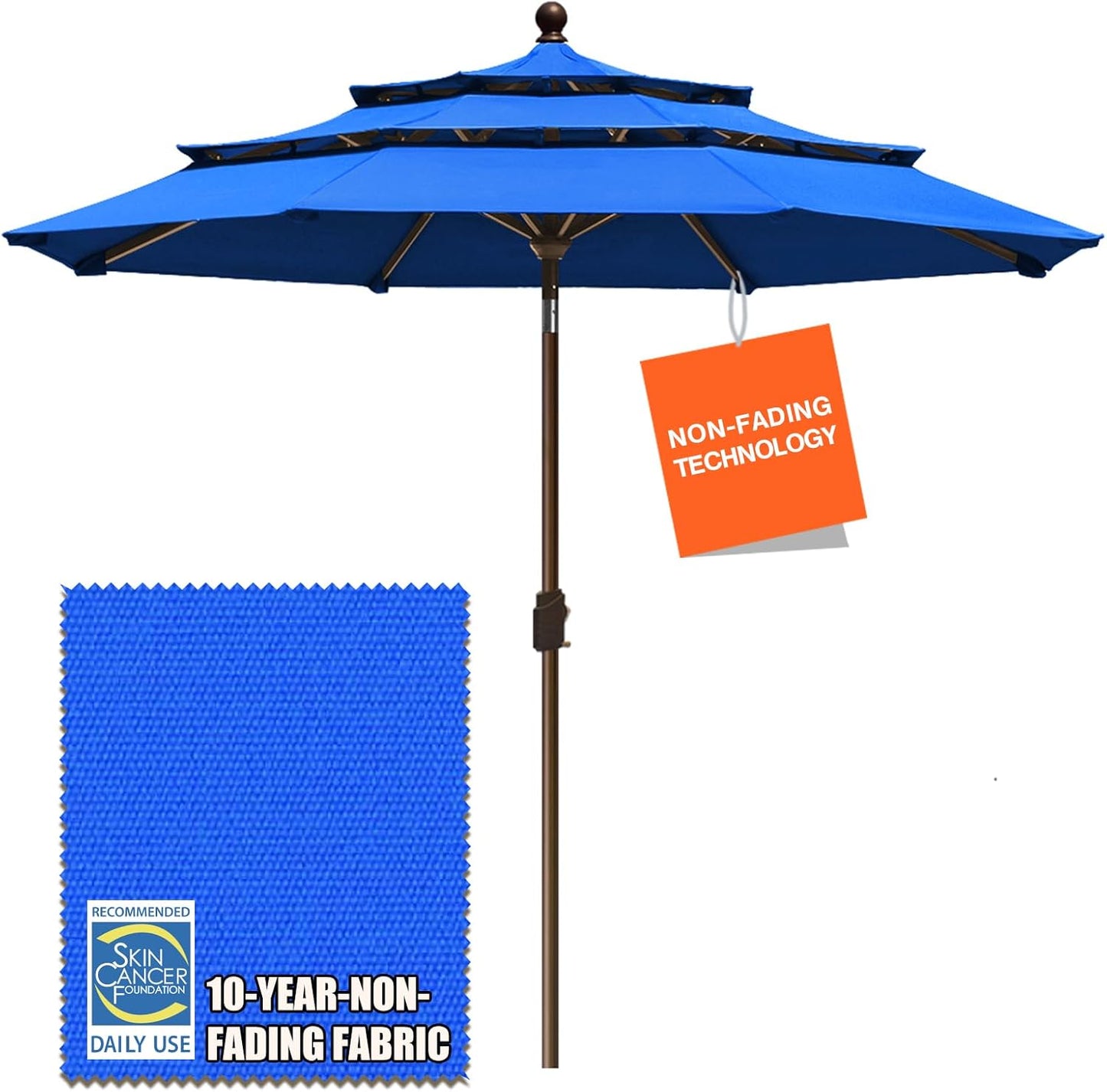 EliteShade USA 10-Year-Non-Fading 9Ft 3 Tiers Market Umbrella Patio Umbrella Outdoor Table Umbrella with Ventilation, Forest Green