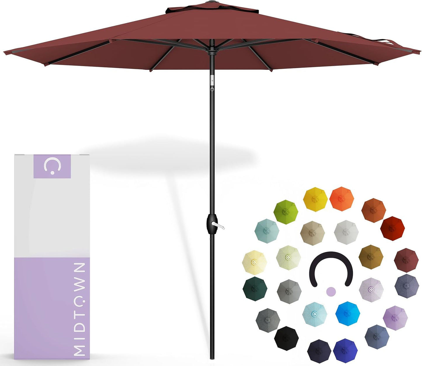 Midtown Umbrellas 10-Year-No-Fade - 10 Ft - UV Proof Apple Red Polyester Fabric - Umbrella Outdoor Patio, Aluminum Frame Large Patio Umbrella for Garden, Pool & Deck - Black Pole