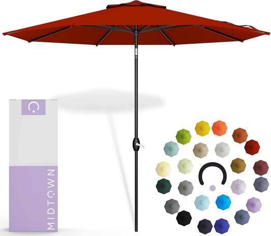 Midtown Umbrellas 10-Year-No-Fade - 10 Ft - UV Proof Apple Red Polyester Fabric - Umbrella Outdoor Patio, Aluminum Frame Large Patio Umbrella for Garden, Pool & Deck - Black Pole