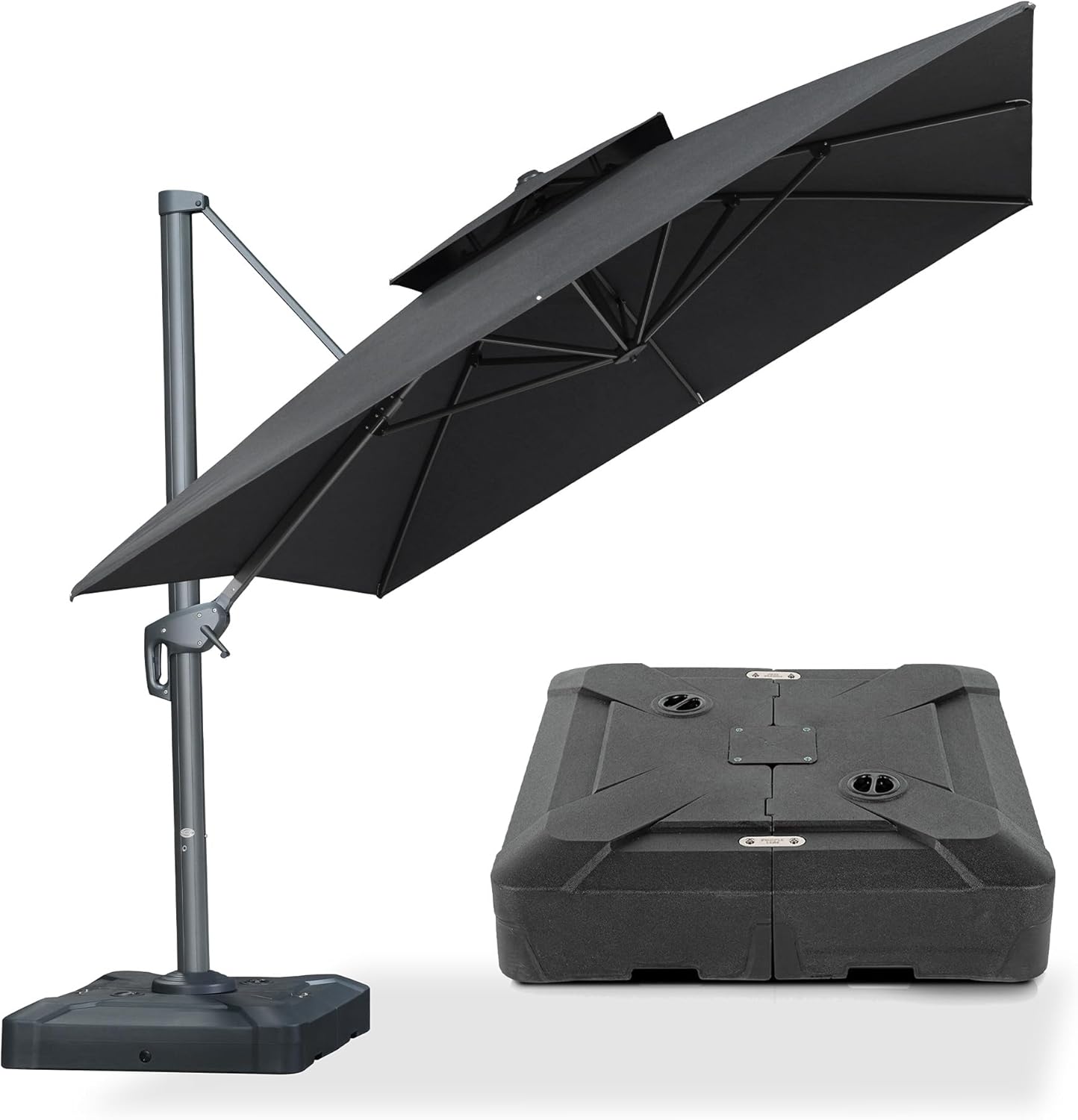 PURPLE LEAF 10' x 13' Cantilever Patio Umbrella Outdoor Umbrella with 330lbs Base Large Rectangular Windproof Offset Umbrella for Pool Deck Garden, Sand Dune