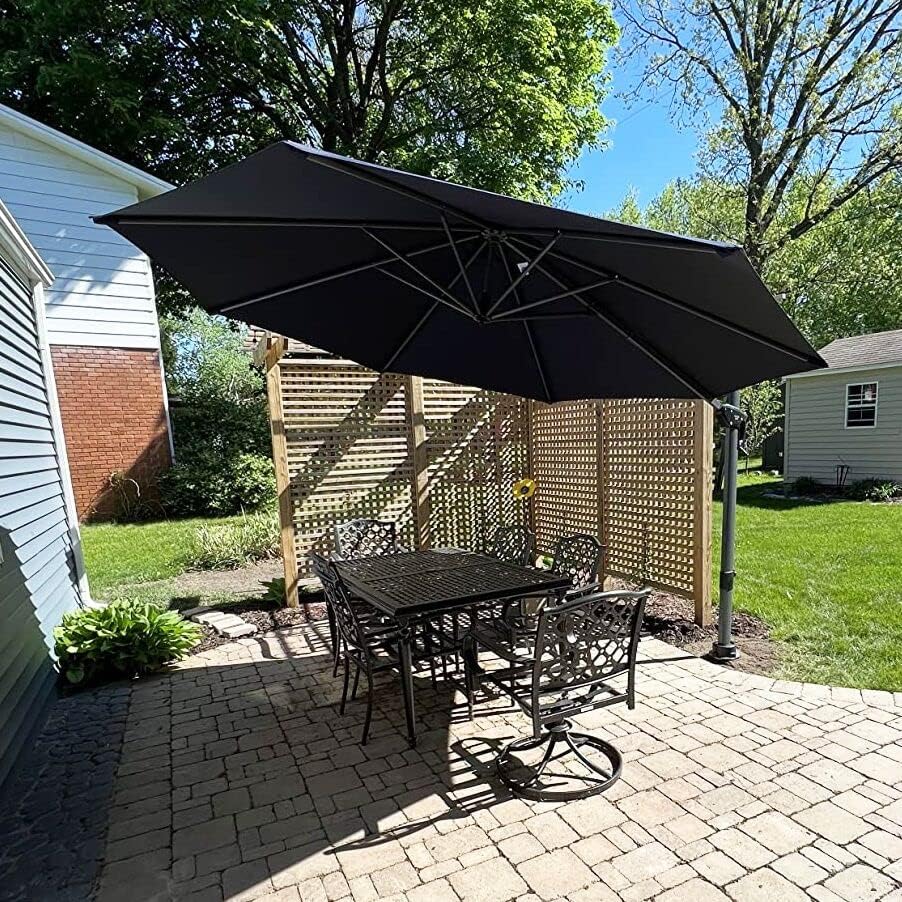 PURPLE LEAF 9' X 11.5' Patio Umbrella Outdoor Cantilever Rectangle Umbrella Aluminum Offset Umbrella with 360-degree Rotation for Garden Deck Pool Patio, Navy Blue