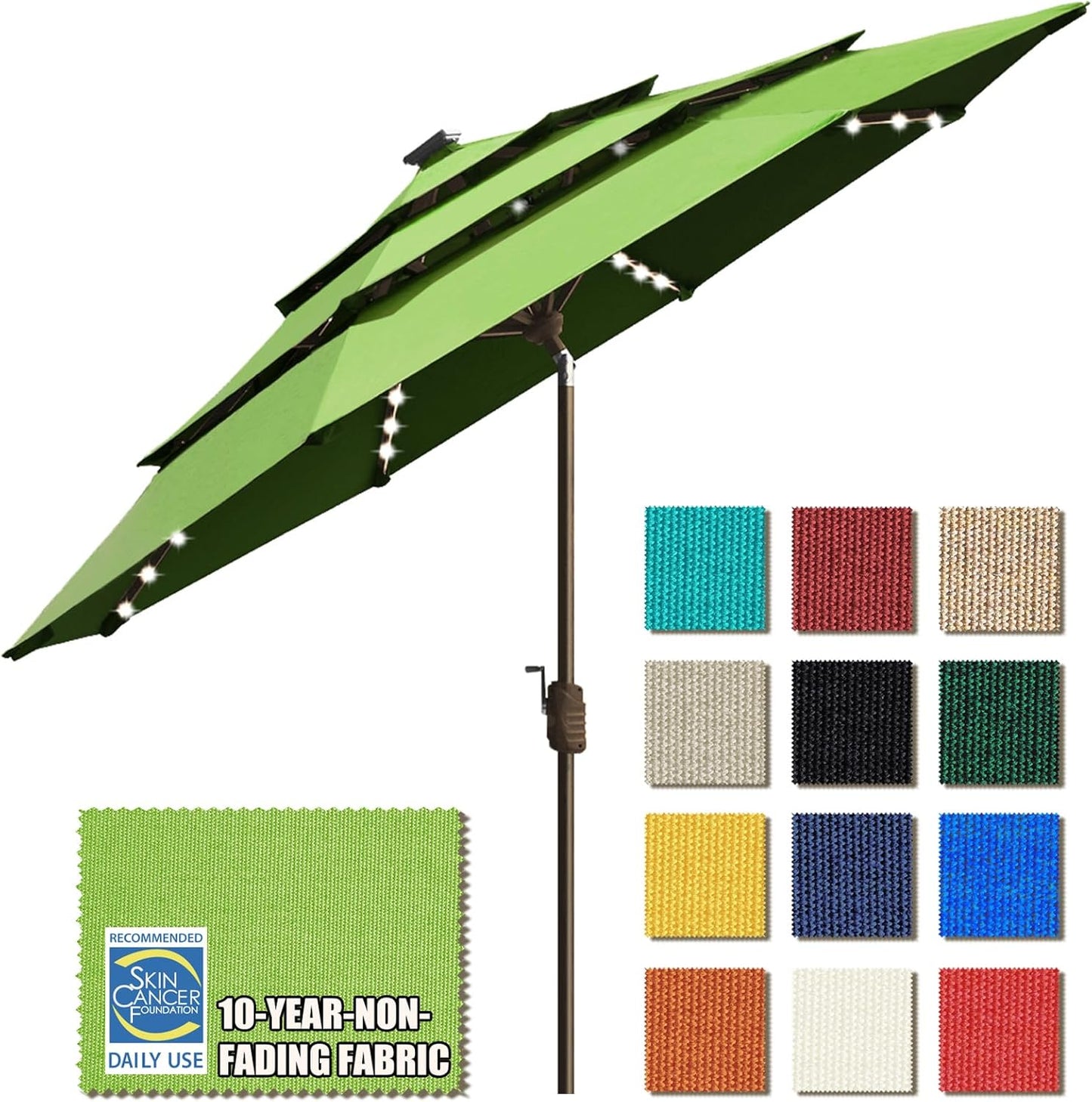 EliteShade USA 10-Year-Non-Fading Solar 9ft 3 Tiers Market Umbrella with 80 LED Lights Patio Umbrellas Outdoor Table with Ventilation,Burgundy
