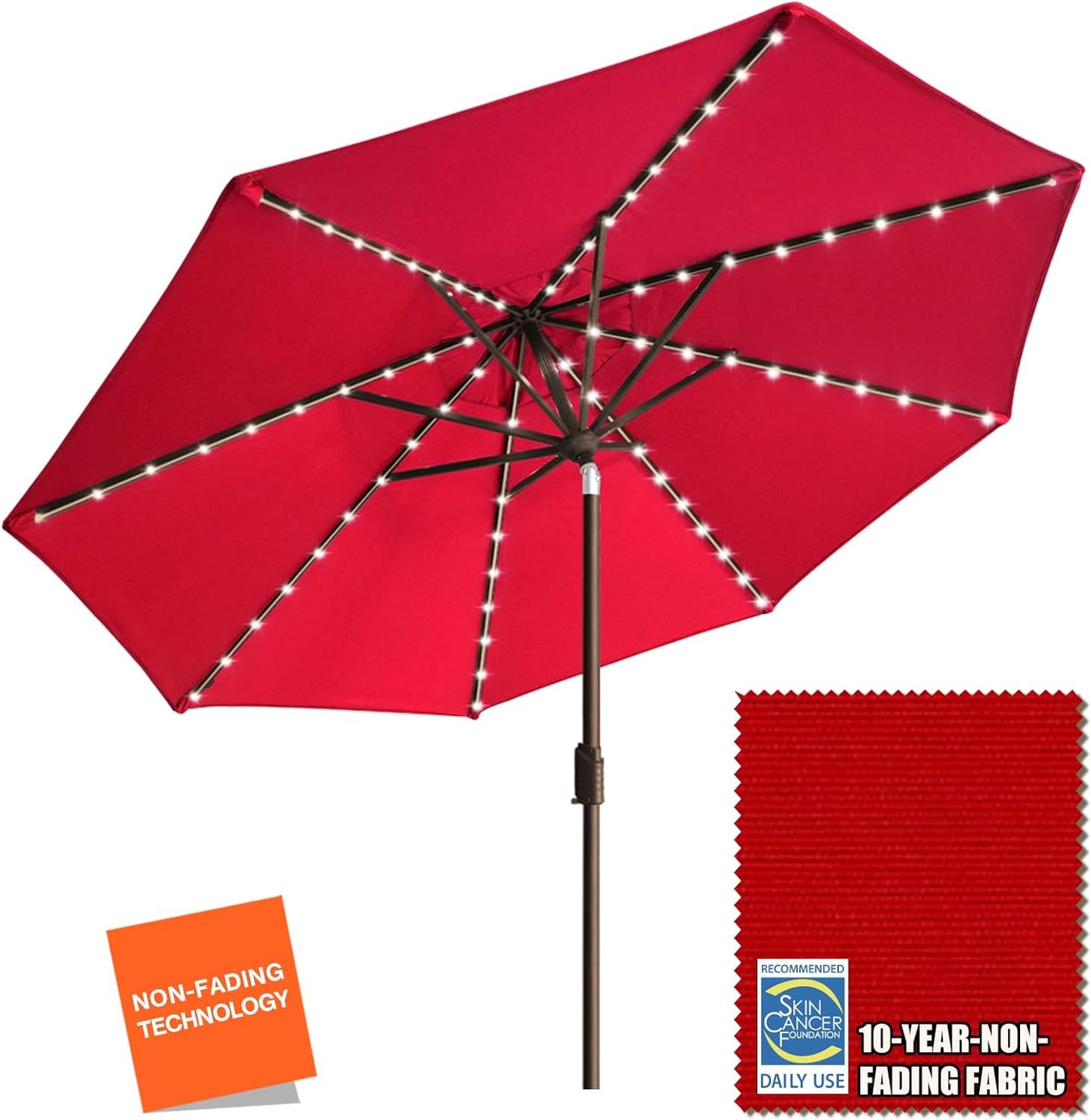 EliteShade USA 10-Year-Non-Fading Solar 9ft 3 Tiers Market Umbrella with 80 LED Lights Patio Umbrellas Outdoor Table with Ventilation,Burgundy