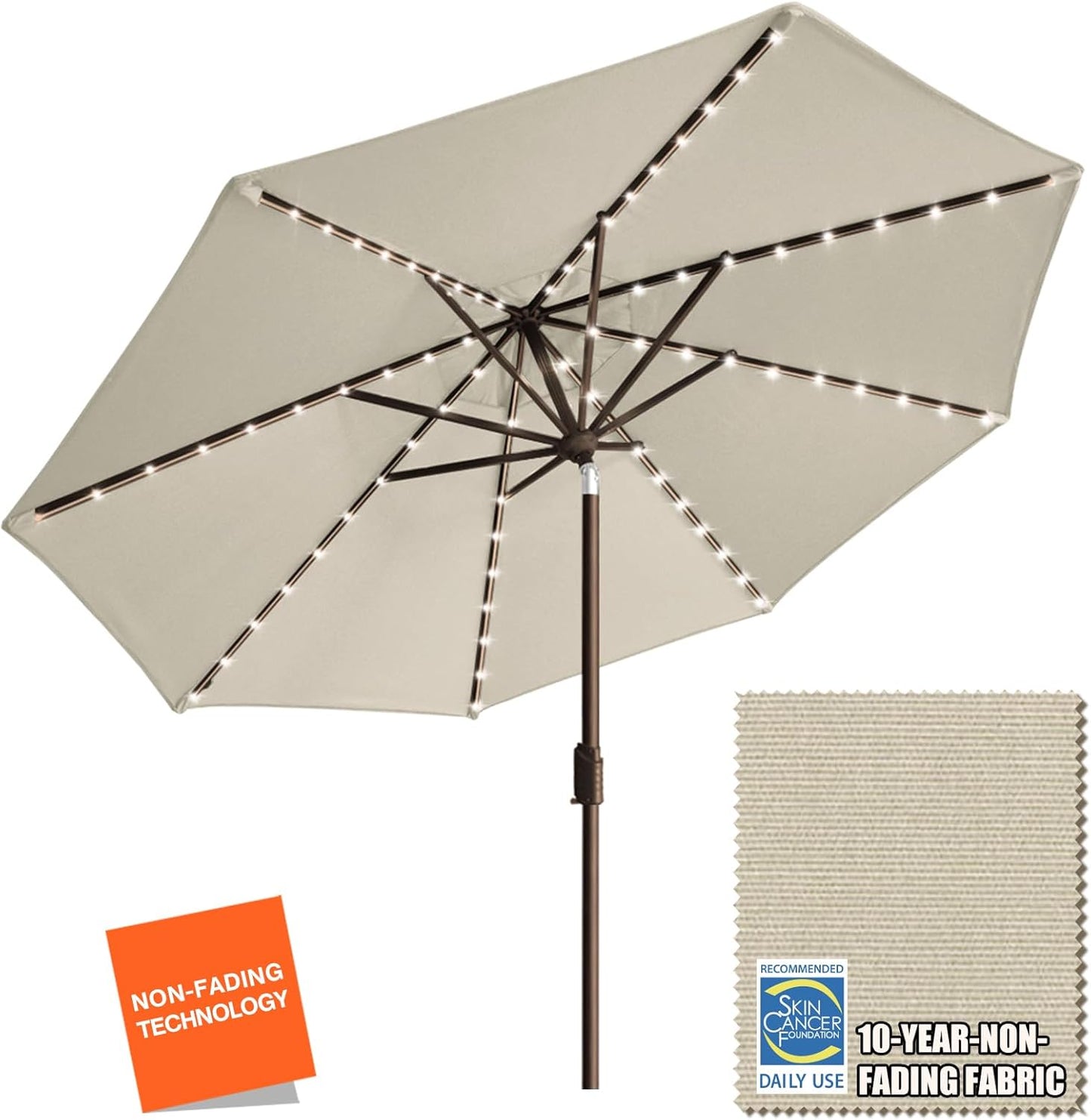 EliteShade USA 10-Year-Non-Fading Solar 9ft 3 Tiers Market Umbrella with 80 LED Lights Patio Umbrellas Outdoor Table with Ventilation,Burgundy