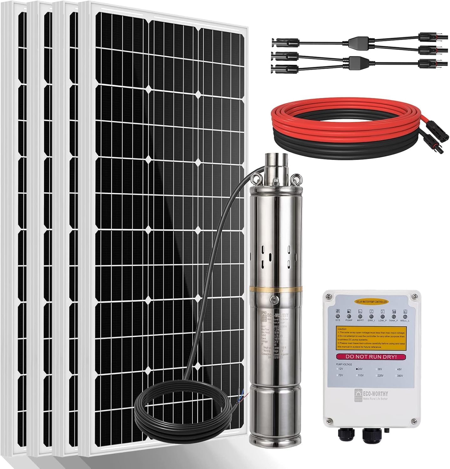 ECO-WORTHY Solar Well Pump Kit - 100W Solar Panel with 12V Deep Well Water Pump for Off-grid Living or Irrigation, Farm & Ranch-DELIVERY IN 2 PARCELS One