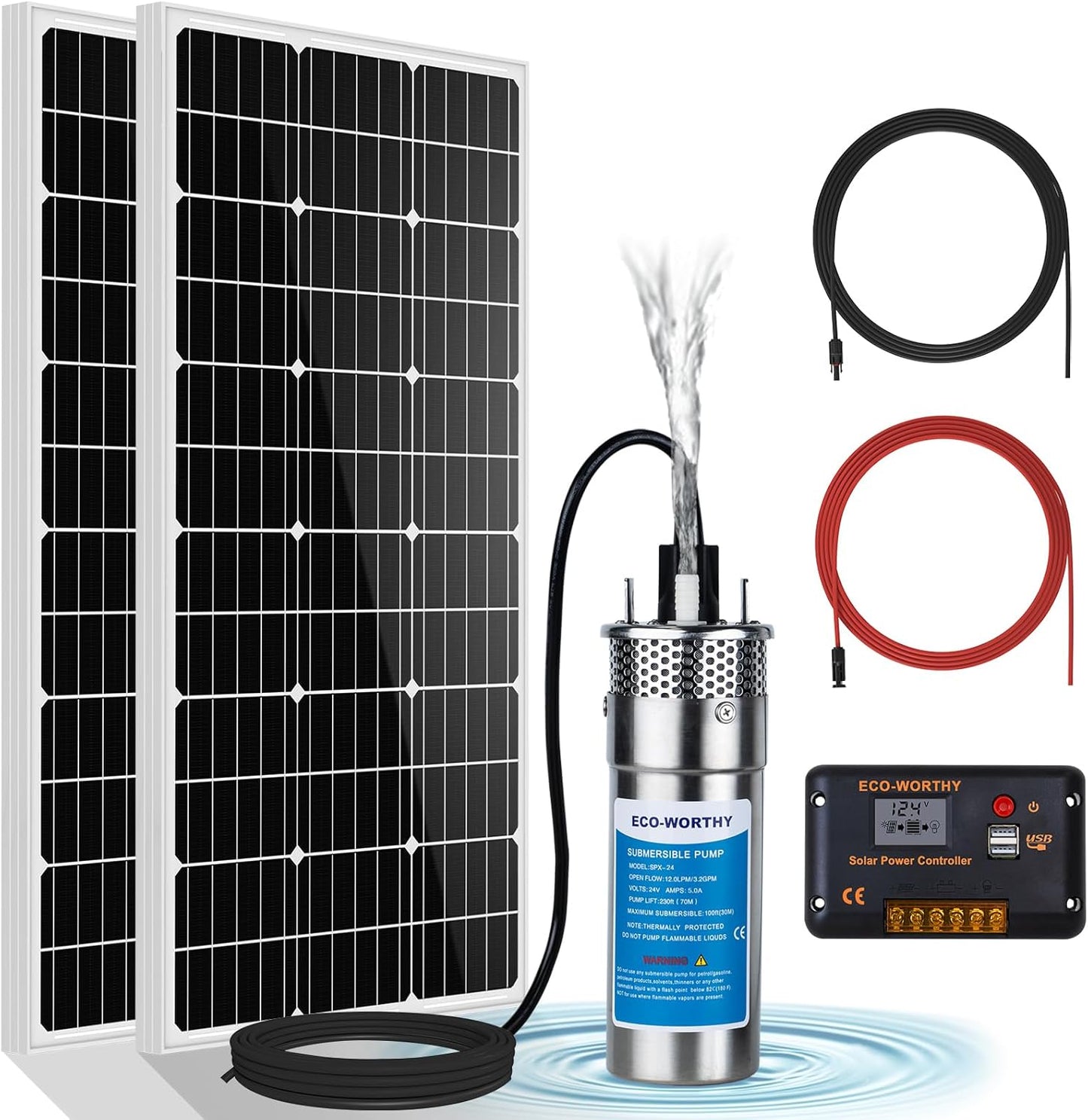 ECO-WORTHY Solar Well Pump Kit - 100W Solar Panel with 12V Deep Well Water Pump for Off-grid Living or Irrigation, Farm & Ranch-DELIVERY IN 2 PARCELS One