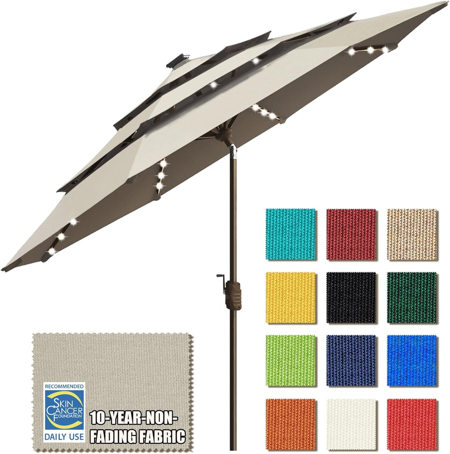 EliteShade USA 10-Year-Non-Fading Solar 9ft 3 Tiers Market Umbrella with 80 LED Lights Patio Umbrellas Outdoor Table with Ventilation,Burgundy
