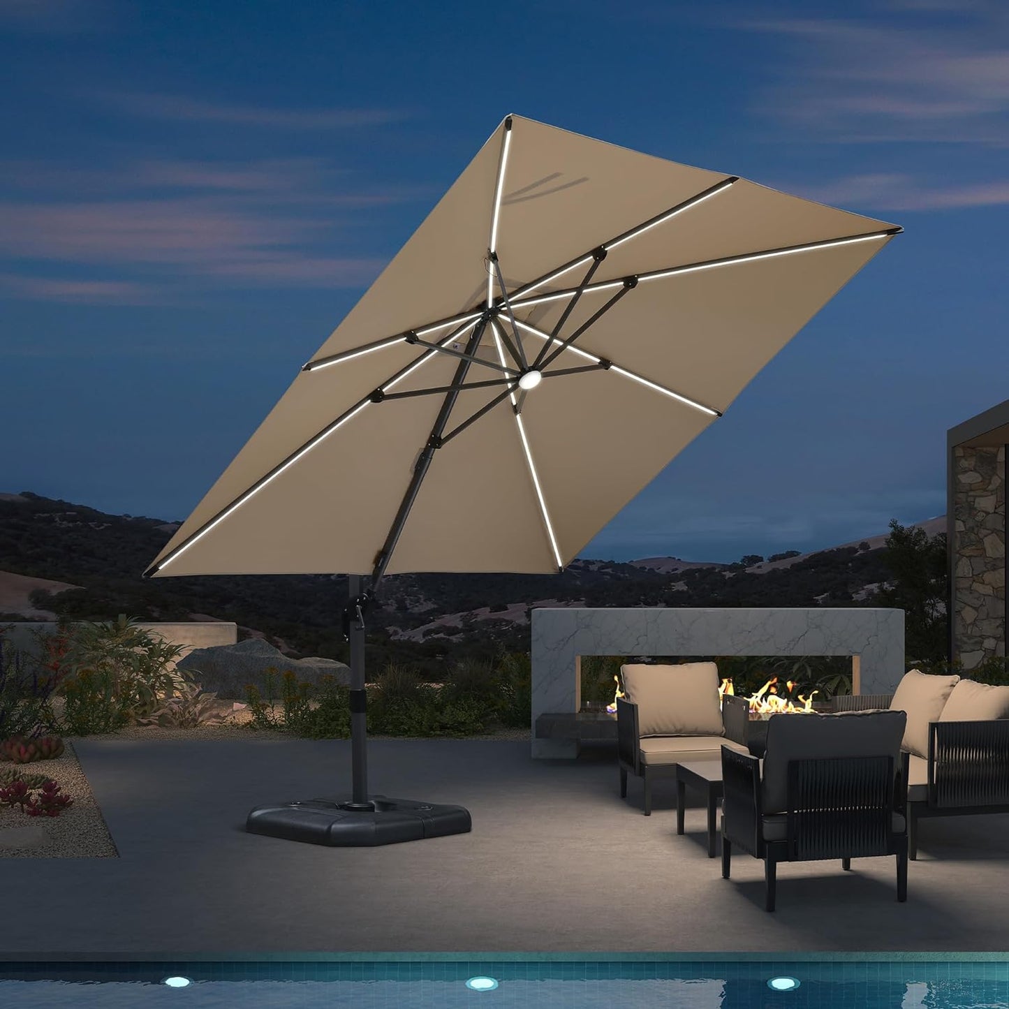 PURPLE LEAF 9' X 11.5' Patio Umbrella Outdoor Cantilever Rectangle Umbrella Aluminum Offset Umbrella with 360-degree Rotation for Garden Deck Pool Patio, Navy Blue