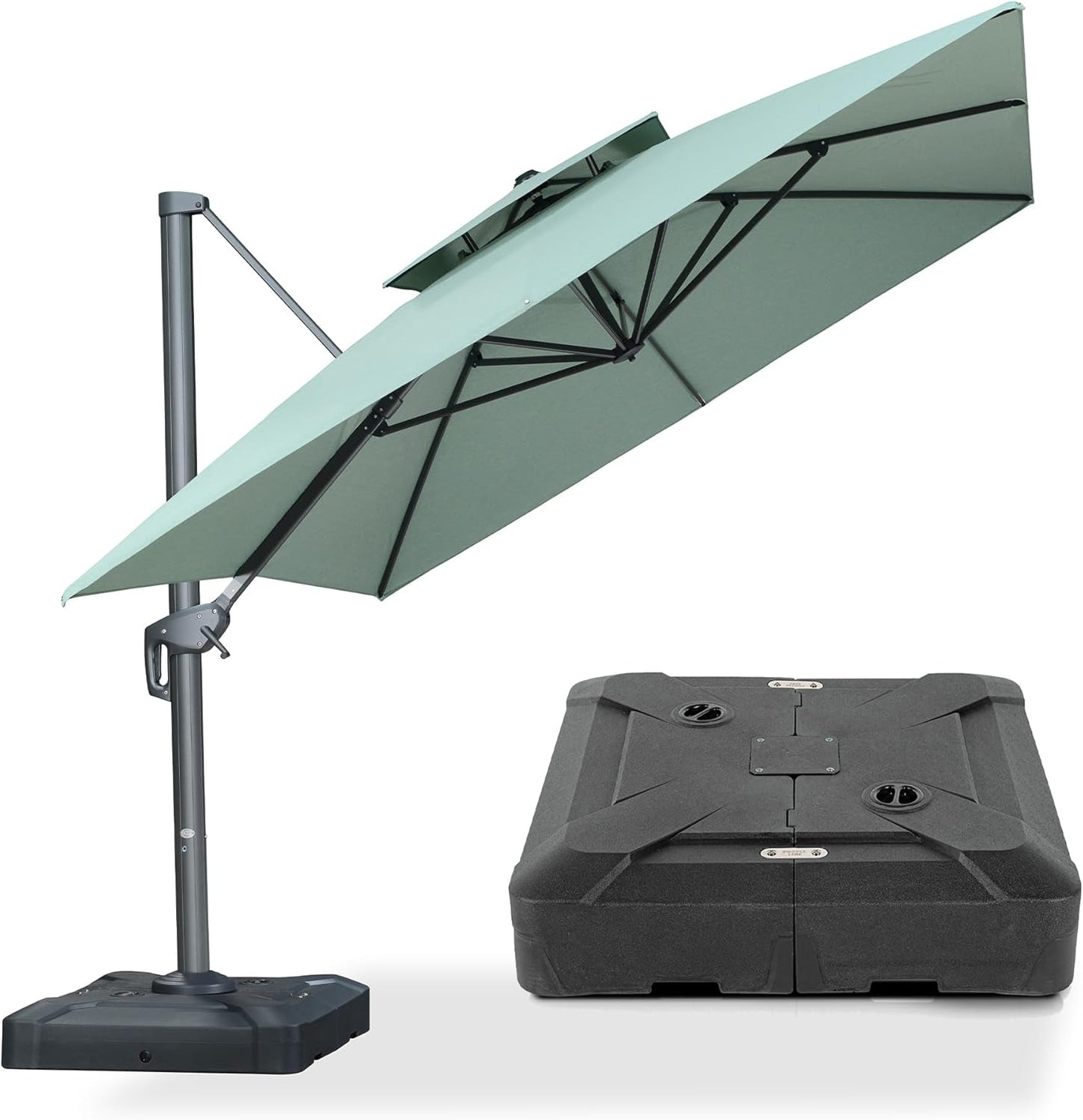 PURPLE LEAF 10' x 13' Cantilever Patio Umbrella Outdoor Umbrella with 330lbs Base Large Rectangular Windproof Offset Umbrella for Pool Deck Garden, Sand Dune