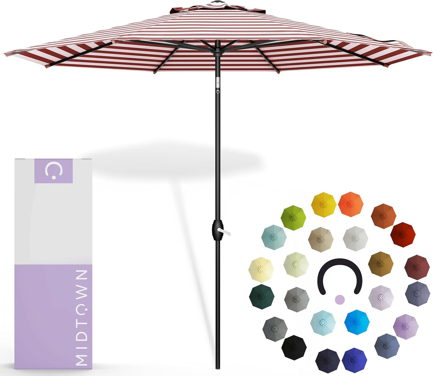 Midtown Umbrellas 10-Year-No-Fade - 10 Ft - UV Proof Apple Red Polyester Fabric - Umbrella Outdoor Patio, Aluminum Frame Large Patio Umbrella for Garden, Pool & Deck - Black Pole