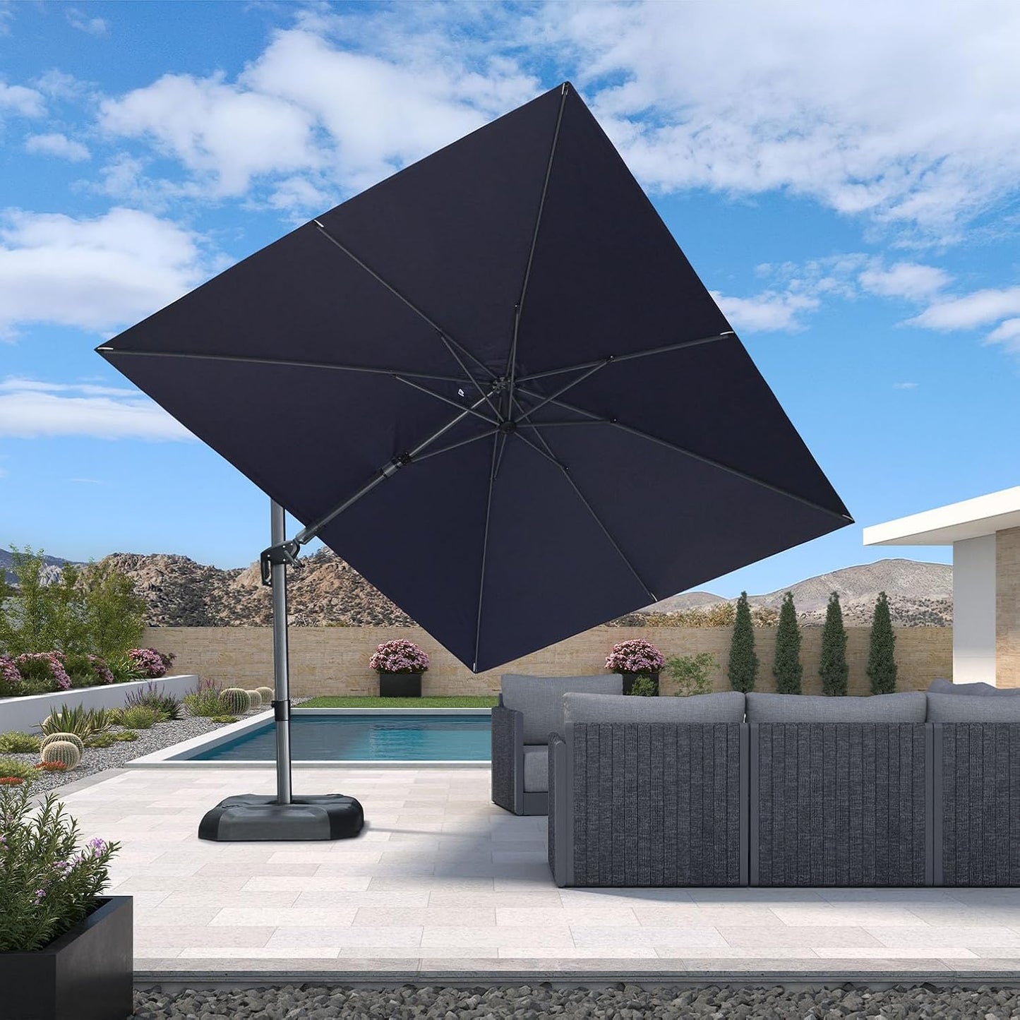 PURPLE LEAF 9' X 11.5' Patio Umbrella Outdoor Cantilever Rectangle Umbrella Aluminum Offset Umbrella with 360-degree Rotation for Garden Deck Pool Patio, Navy Blue